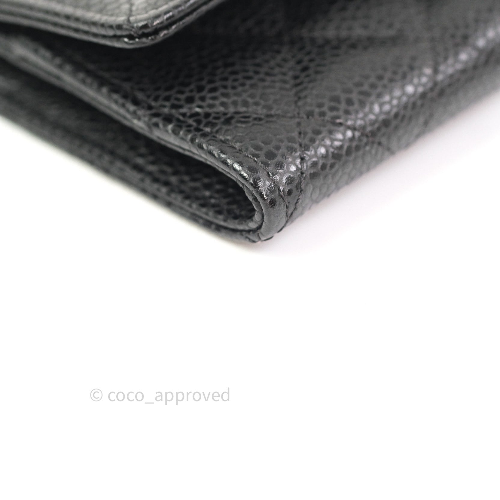 Chanel Black Caviar Leather Card Holder with Gold Snap Button - Compact Wallet for Credit Cards & ID - Perfect for Everyday Use, Travel, and Gifting