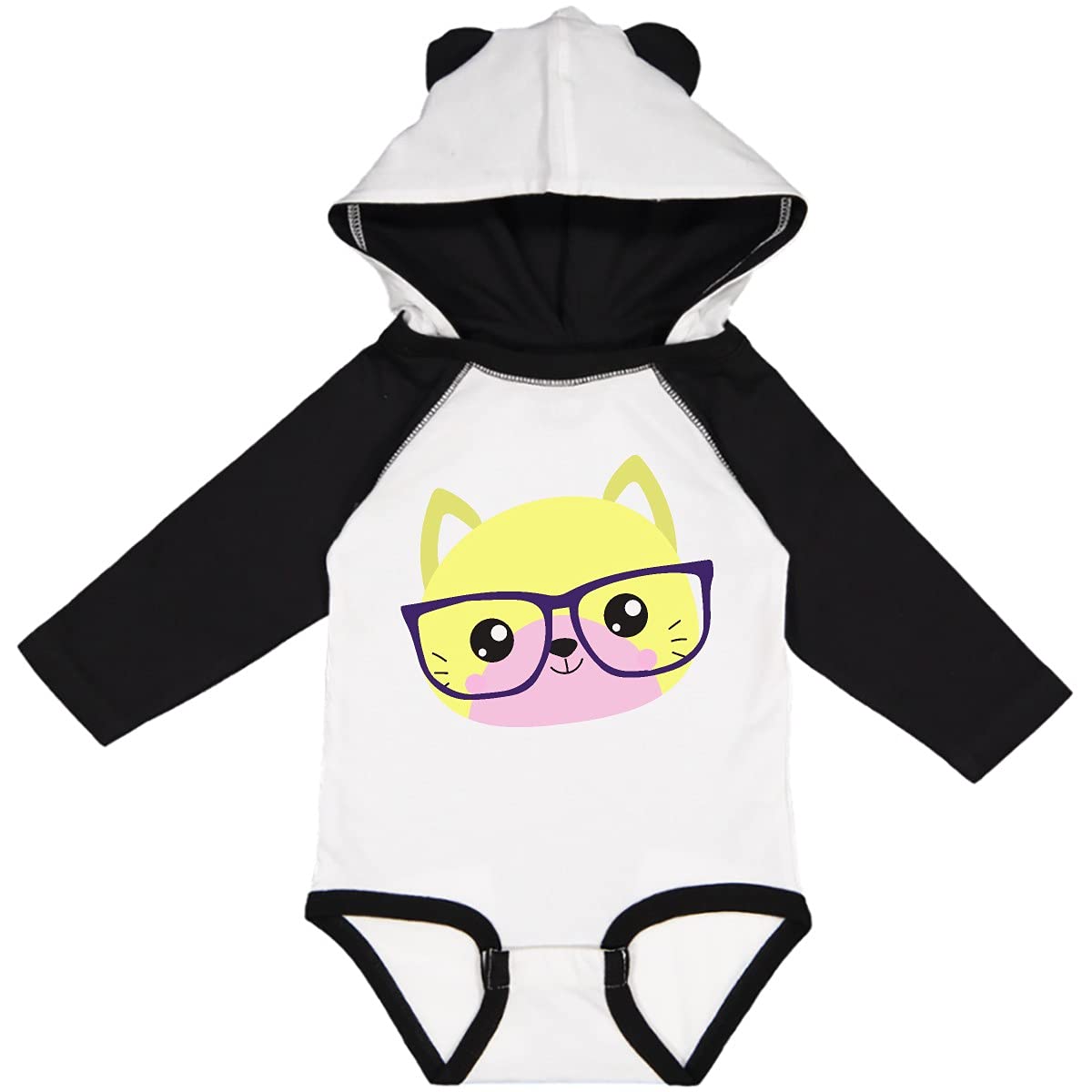Inktastic Hipster Cat with Glasses - Cute Kitten Long Sleeve Creeper for Women & Men - Perfect for Casual Wear, Cat Lovers Gift, and Funny Outfits