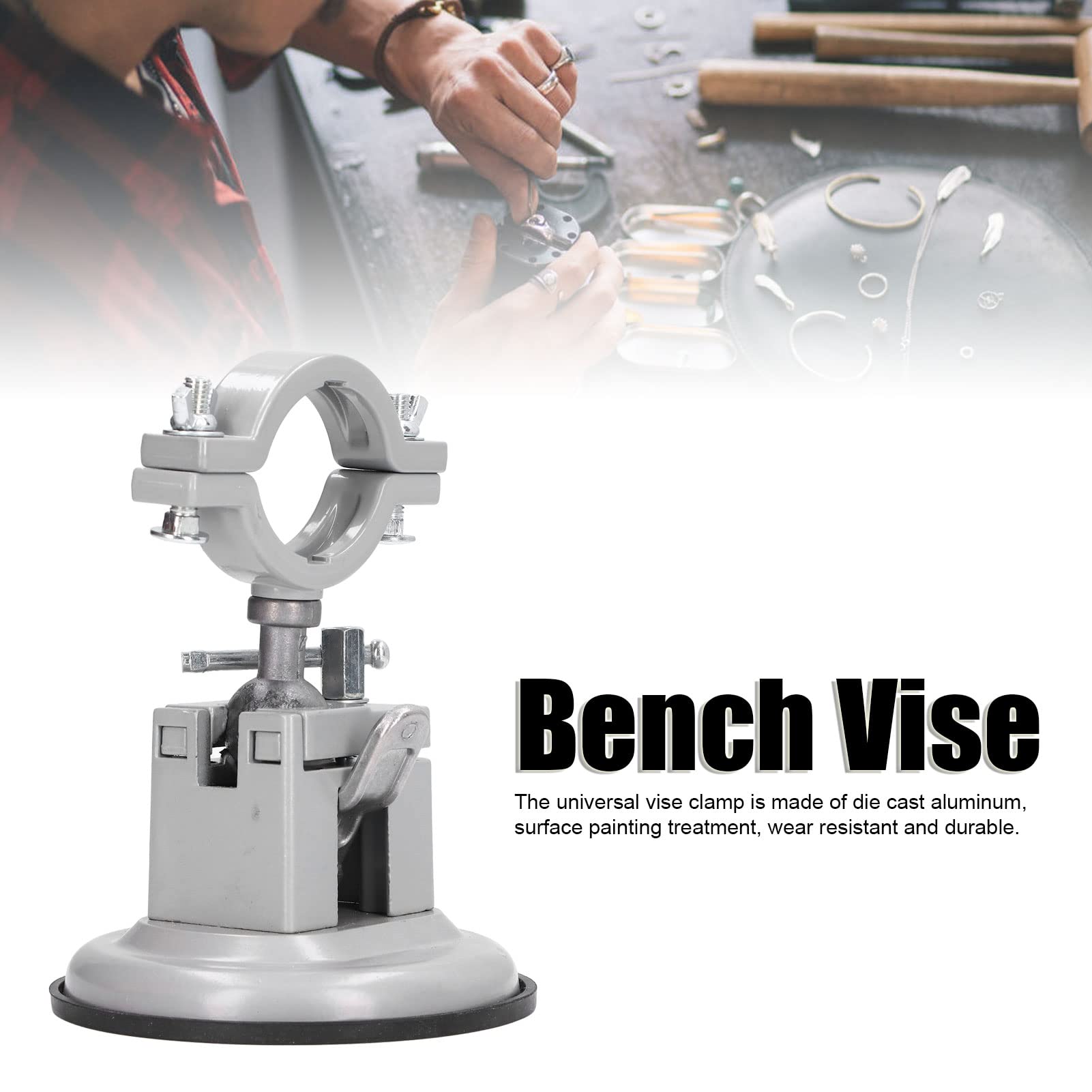 360 Degree Rotating Bench Vise Clamp - Heavy Duty Aluminum Alloy Workbench Vise with Suction Cup Base for Model Building, Electronics Repair, Jewelry Making & DIY Projects | Perfect for Hobbyists, Craftsmen & Professionals