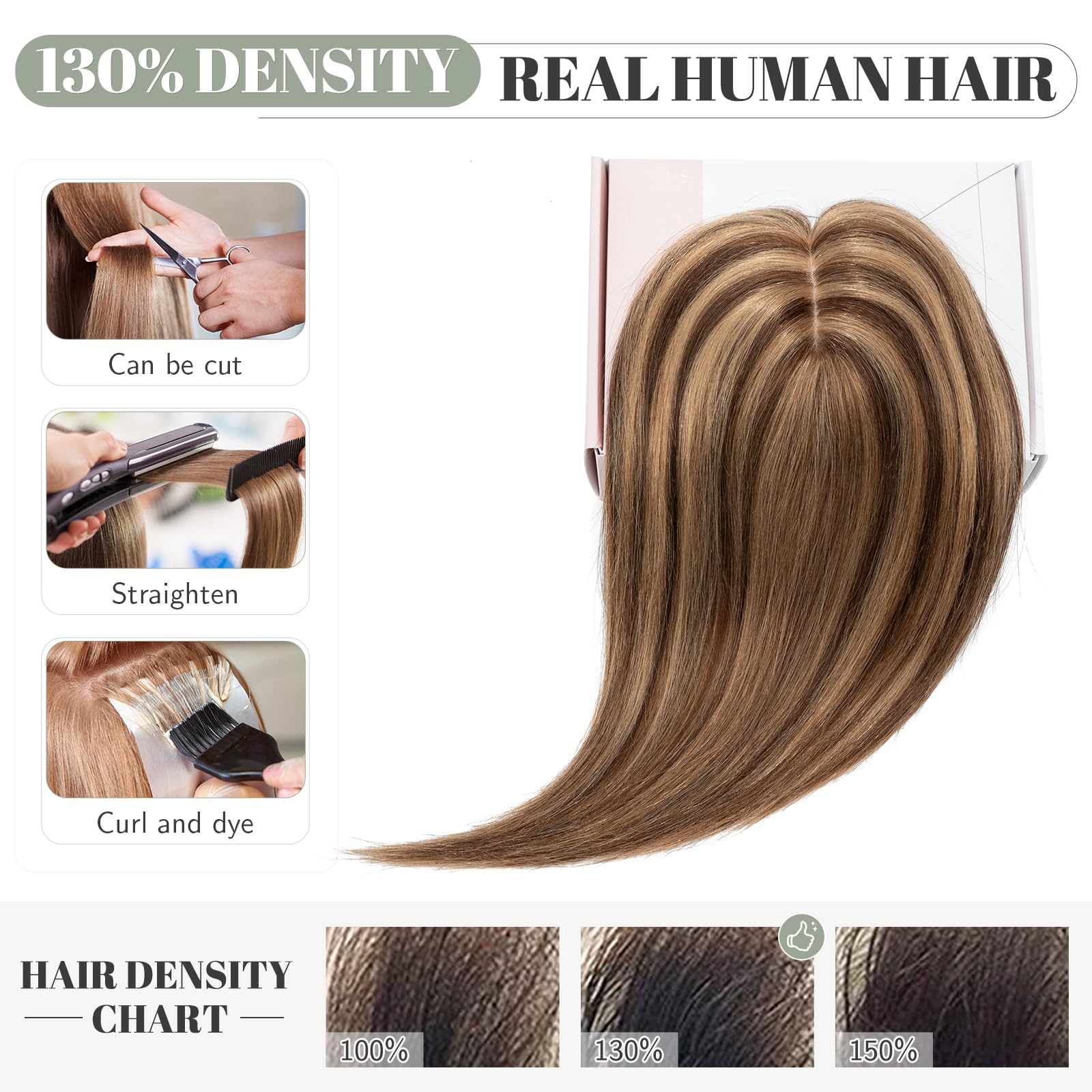 Premium S-noilite Human Hair Toppers for Women - 130% Density Handmade Silk Base Clip-in Hairpiece for Thinning Hair & Hair Loss - 12 Inch 40g #4P27 Medium Brown & Dark Blonde - Perfect for Daily Wear, Special Occasions & Gray Hair Coverage