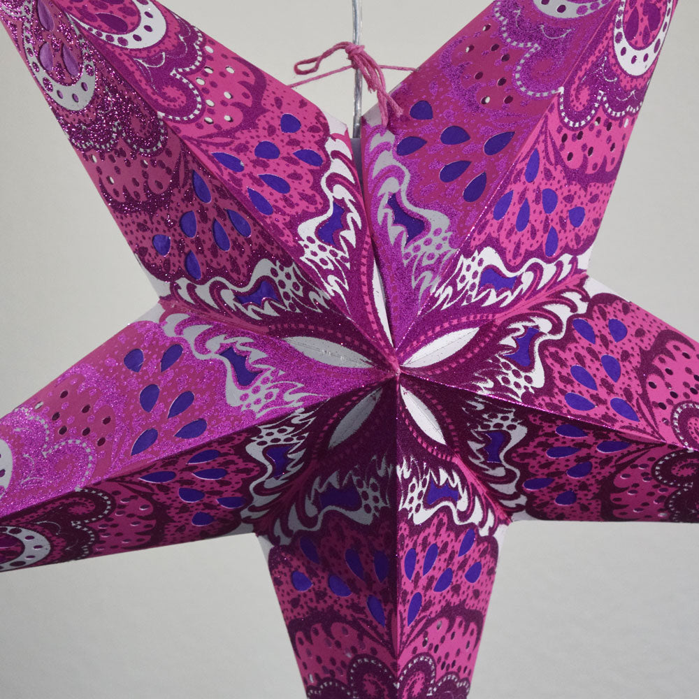 24 Pink Heart's Desire Glitter Paper Star Lantern - Hanging Decorative Light for Bedroom, Party, Wedding & Home Decor
