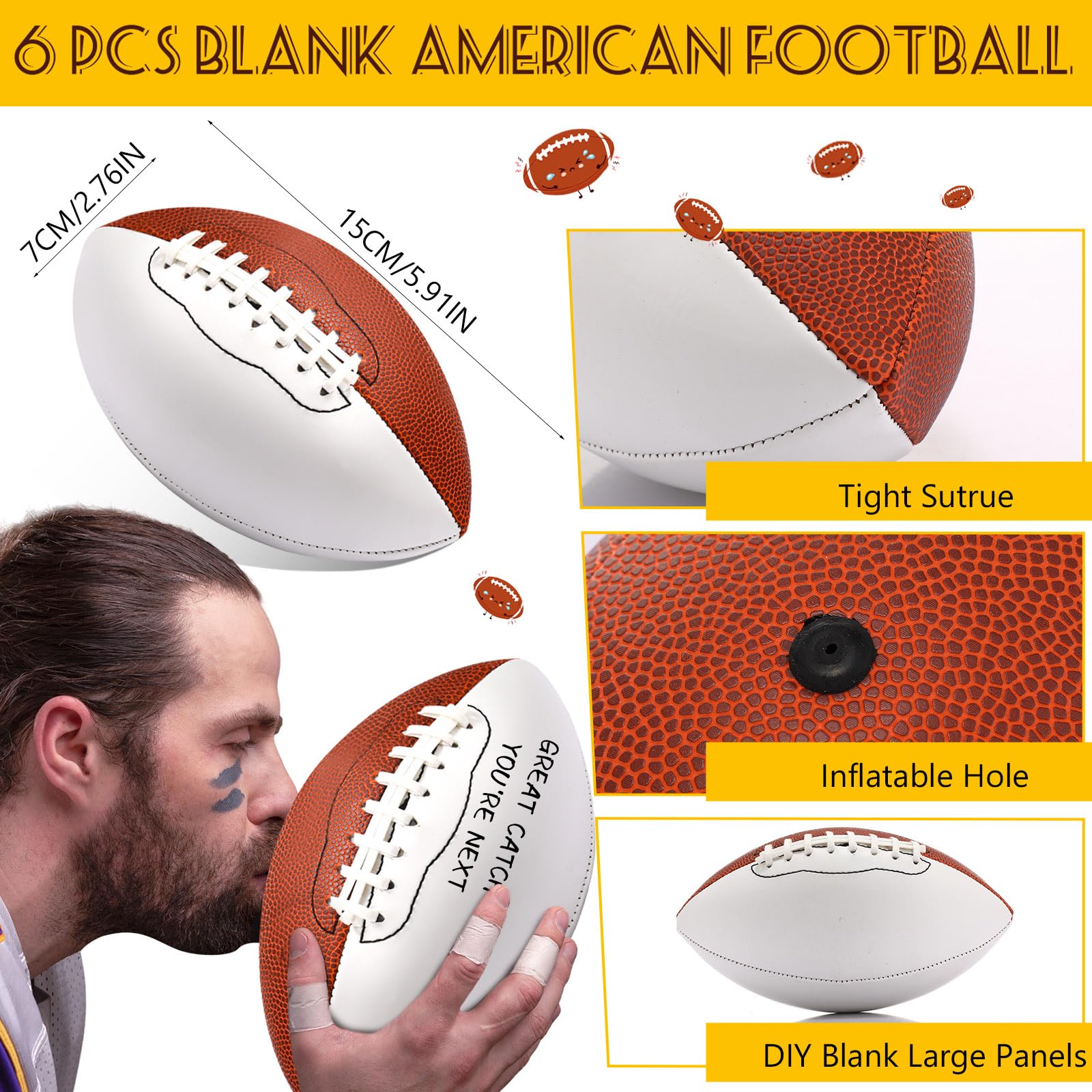 Jenaai 6-Pack 5.91 Inch Mini Footballs - Size 1 Blank Autograph Footballs for Customization - Perfect for American Football Signatures, Rugby Games, Wedding Garter Toss & Trophy Awards - Great for Sports Memorabilia, Team Events & Fan Collectibles