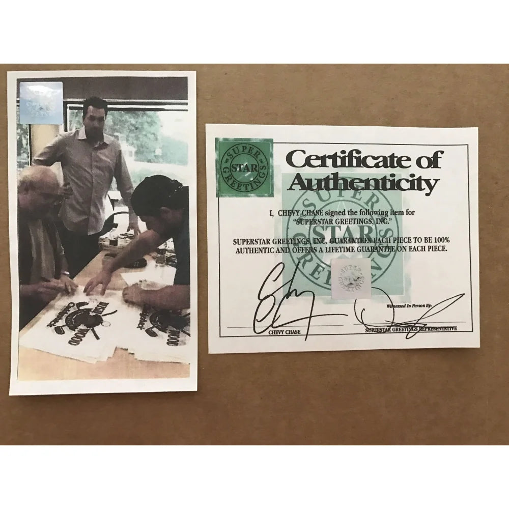 Authentic Chevy Chase Signed Caddyshack Memorabilia - Framed Flag Collage with COA & JSA Certification - Bushwood Country Club Pin - Perfect for Movie Collectors & Golf Lovers