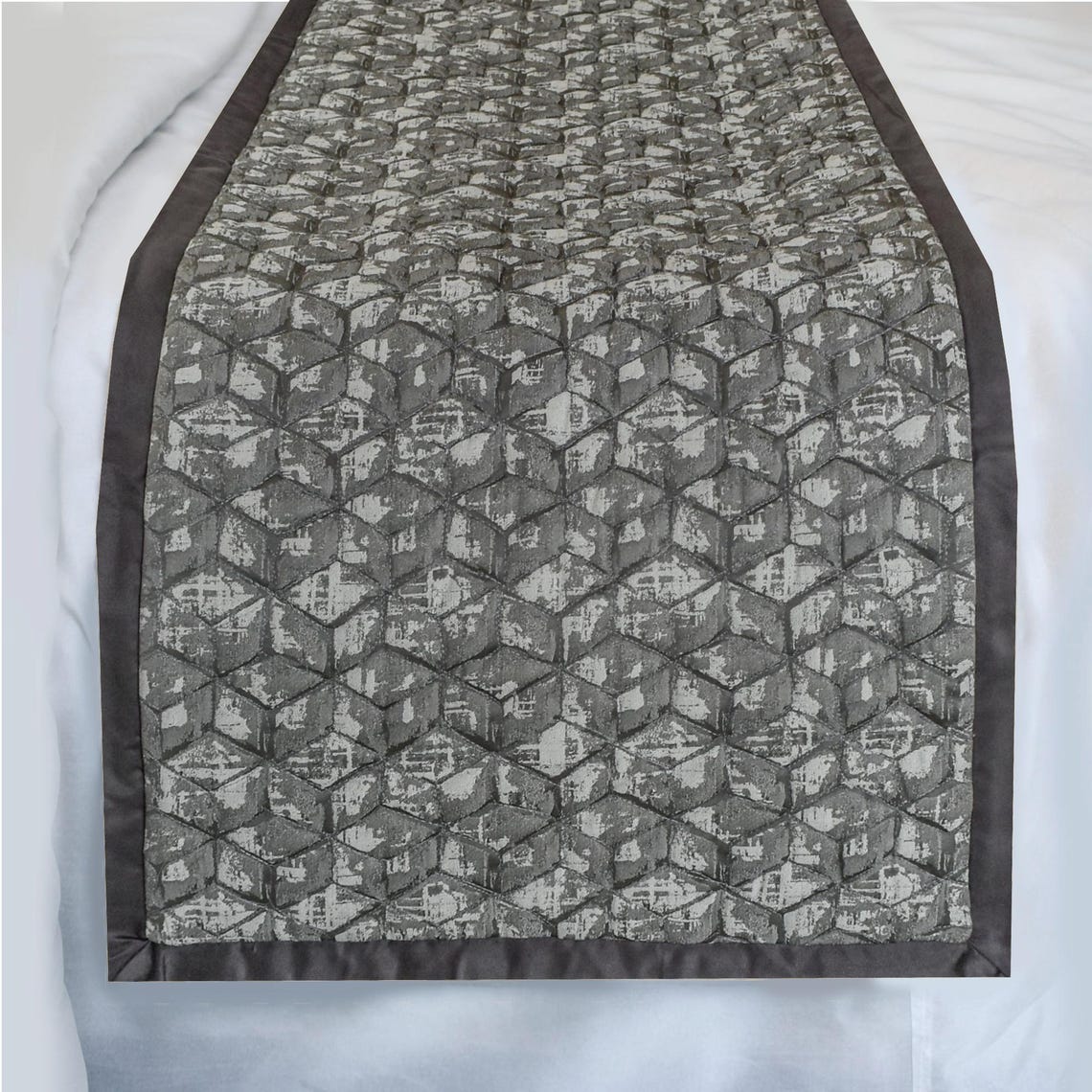 Atria Jacquard Gray Decorative Bed Runner and Pillow Cover Set - Elegant Bedroom Decor for Master Suite, Guest Room & Hotel Styling