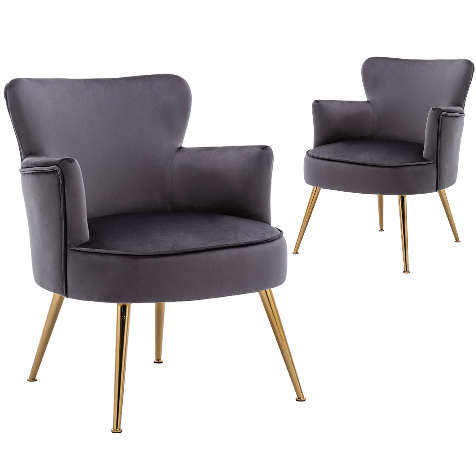 Premium Velvet Accent Chairs Set of 2 - Modern Upholstered Club Sofa Armchairs with Gold Legs, Comfortable Wingback Side Chairs for Living Room, Bedroom, Reading Nook & Reception Areas (Dark Grey) - Perfect for Relaxing, Entertaining & Home Decor