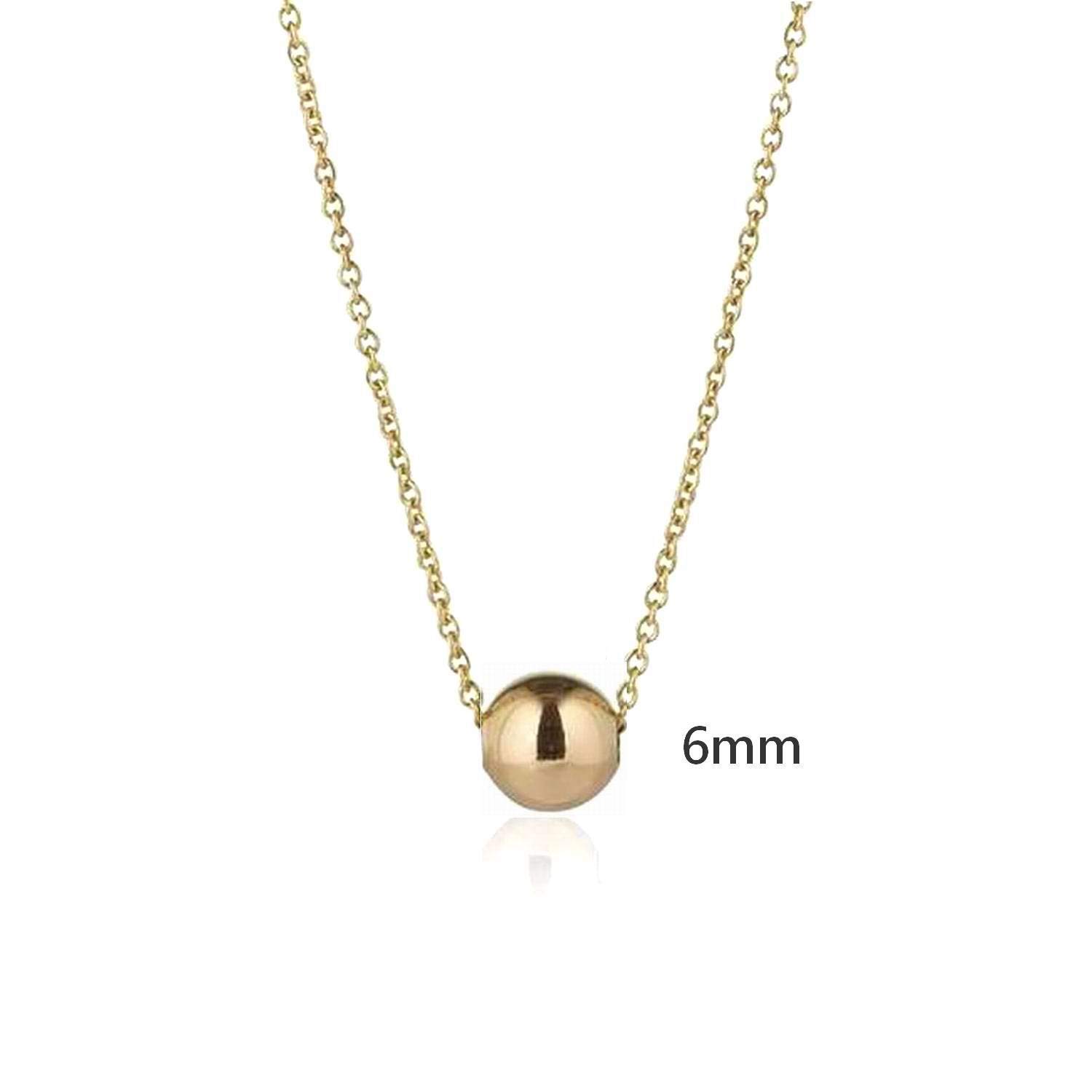 14K Solid Gold Simple Ball Bead Necklace - Dainty Gold Sphere Pendant with Fine Belcher Chain | Minimalist Everyday Jewelry for Women | Perfect for Office, Date Night & Gifting
