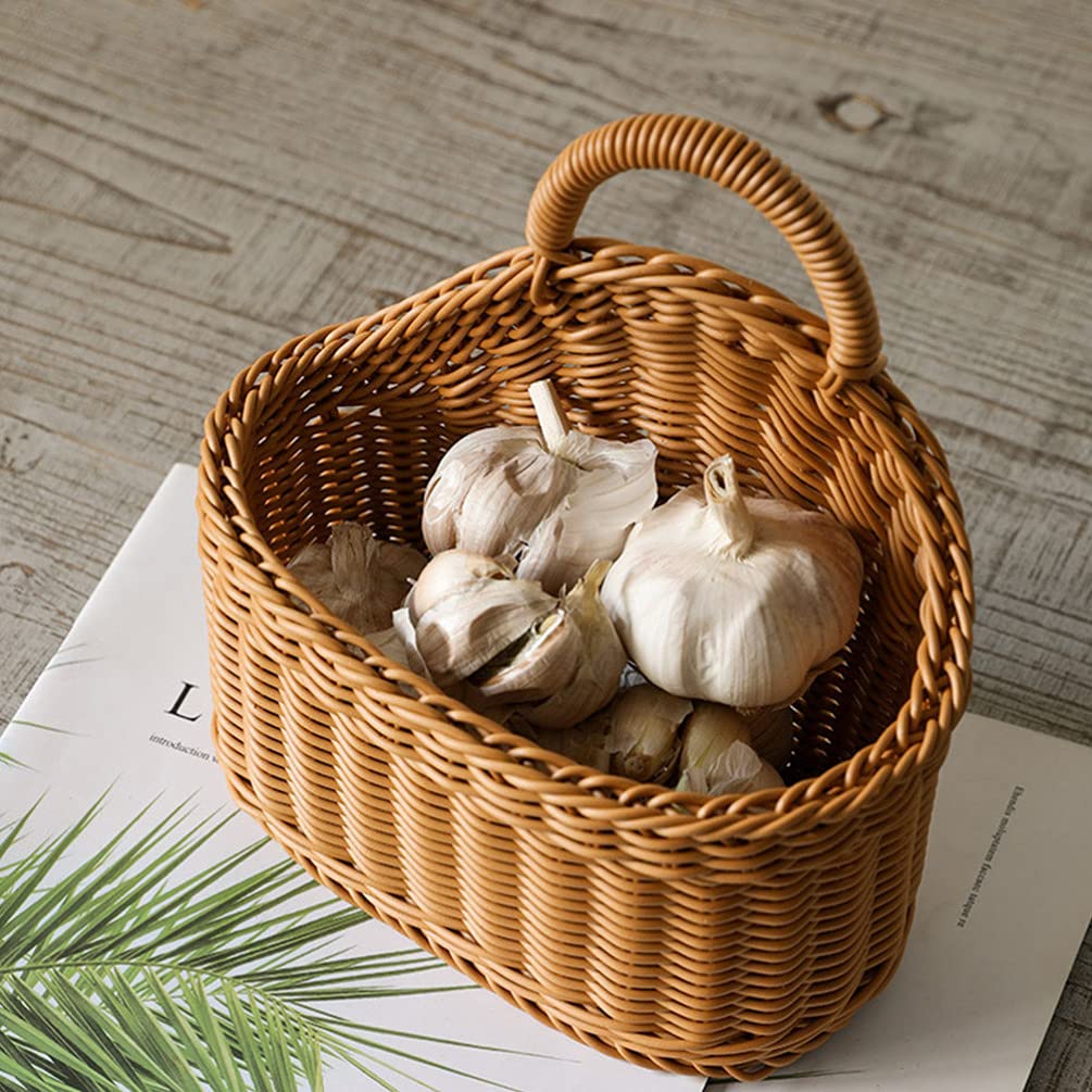 Cabilock Handwoven Woven Belly Basket - Plastic Cutlery Storage Organizer & Hanging Bin for Kitchen, Table, Cabinet, Pantry - Perfect for Forks, Spoons, Napkins & Serving Utensils (21x19cm) - Ideal for Dining Room Organization, Party Serving & Small Space Storage