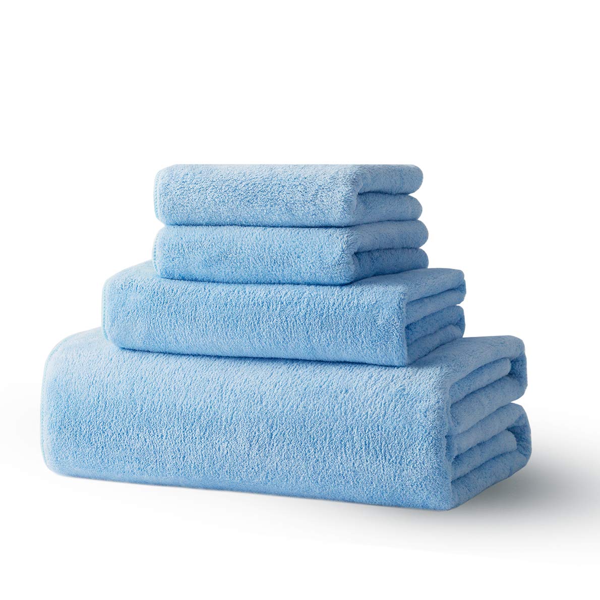 Xinrjojo Quick-Dry Bath Towels Set - Ultra Soft Plush Highly Absorbent Travel Towels (1 Bath Towel, 1 Hand Towel, 2 Washcloths) - Light Blue | Perfect for Spa, Gym, Beach & Home Use