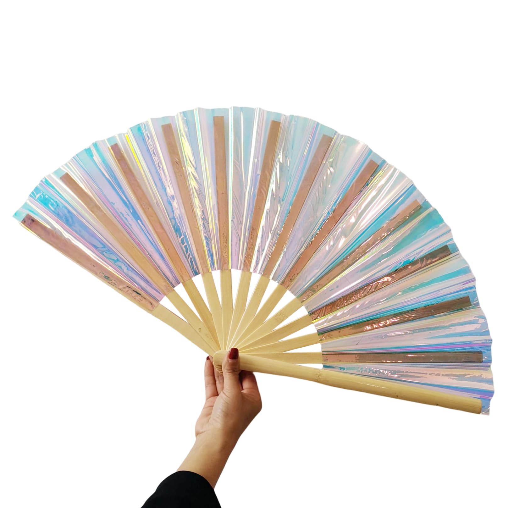 1PC Holographic Handheld Folding Fan - Shining Rave Fan with 3D Illusion Effect, Iridescent Festival Hand Fan for Men & Women - Perfect for Raves, Concerts, Cosplay & Summer Outfits