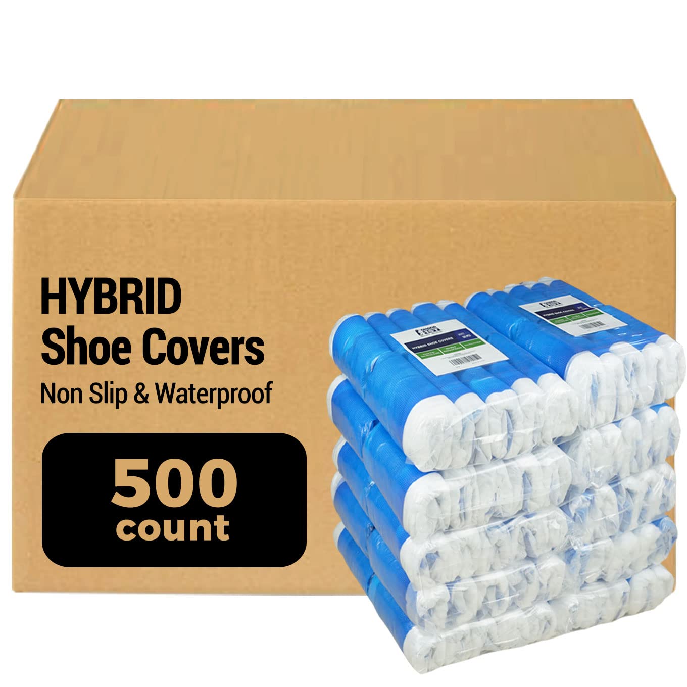 500 Count Disposable Non-Slip Waterproof Shoe Covers - Bulk Pack (50 Packs x 10, 500 Pieces) for Hospitals, Clean Rooms, Construction & Home Use