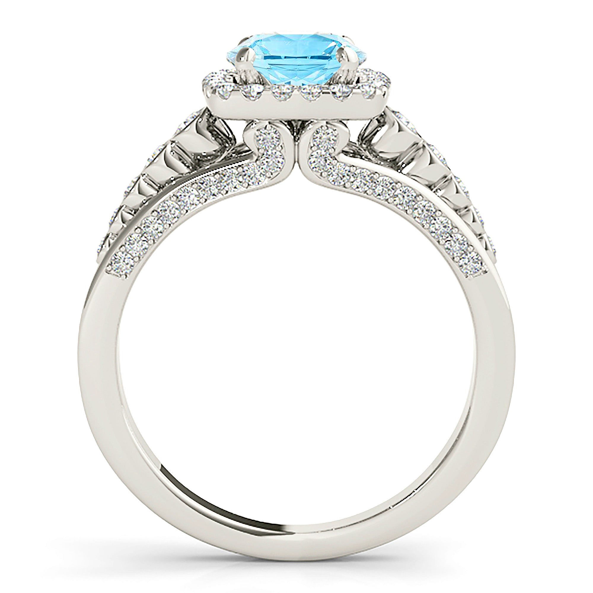 1.75 Carat Genuine Aquamarine Engagement Ring with Cushion Halo - Elegant Wedding Band for Brides, Anniversary Gift for Her, Perfect for Proposals & Special Occasions