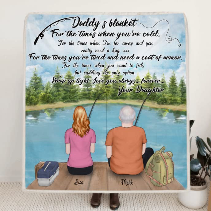 Custom Fishing Blanket for Dad - Personalized Father's Day Gift for Fishermen, Fishing Lovers - Father Daughter Fishing Bonding Gift - Perfect for Camping, Boat Trips & Cozy Home Use
