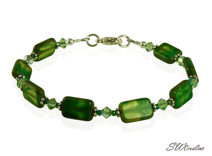 Olive Green Czech Glass Beaded Window Bracelet Set - Boho Chic Handmade Jewelry for Women, Perfect for Festivals, Weddings & Everyday Wear