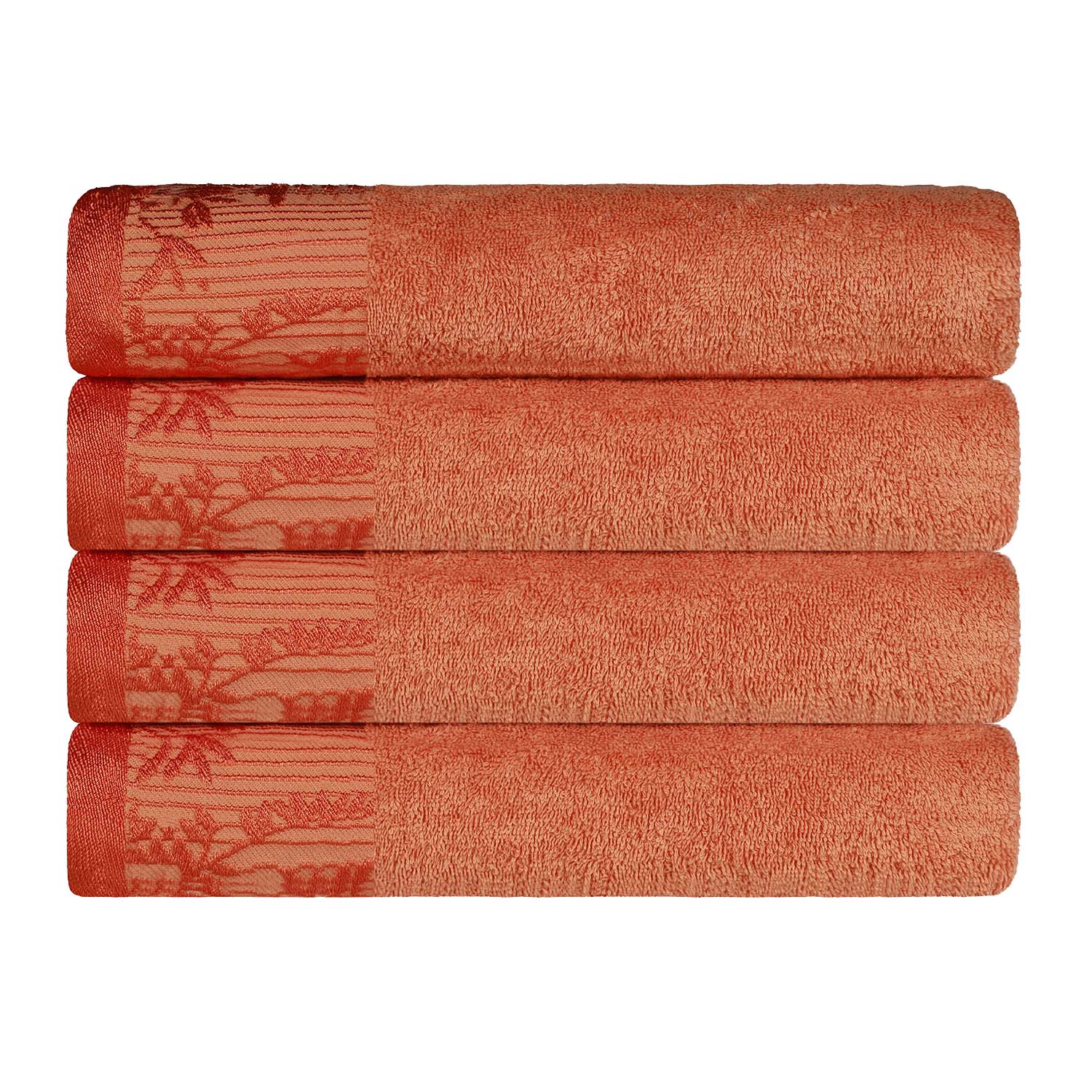 Premium Wisteria Cotton Floral Embroidered Jacquard Bath Towel Set of 4 - Soft Absorbent Luxury Towels for Spa, Bathroom & Guest Use
