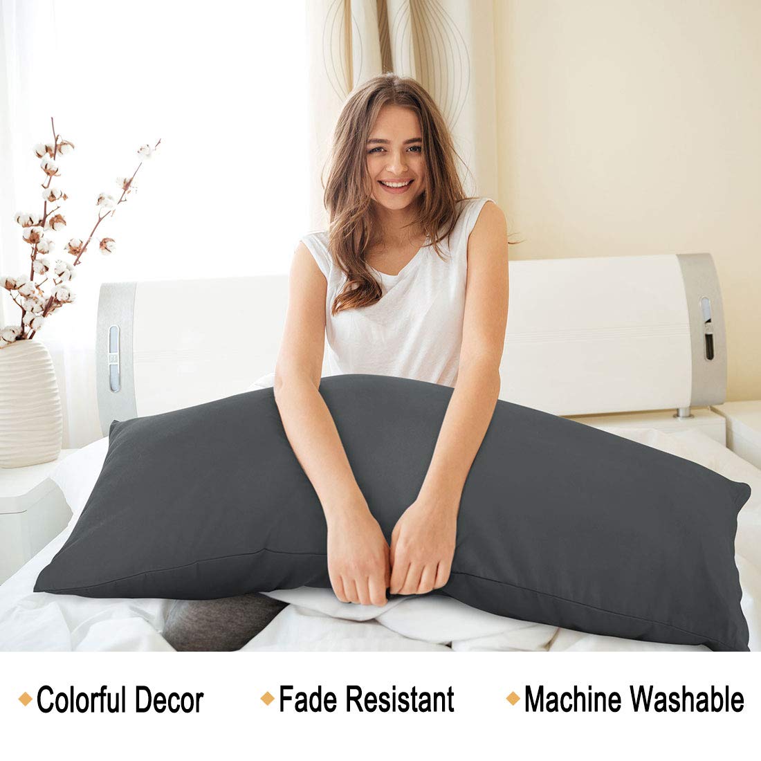 PiccoCasa 20x54 Inch Body Pillow Case - Ultra Soft Brushed Microfiber Pillow Cover with Envelope Closure (Grey) - Perfect for Pregnancy Support, Back Pain Relief & Comfortable Sleep