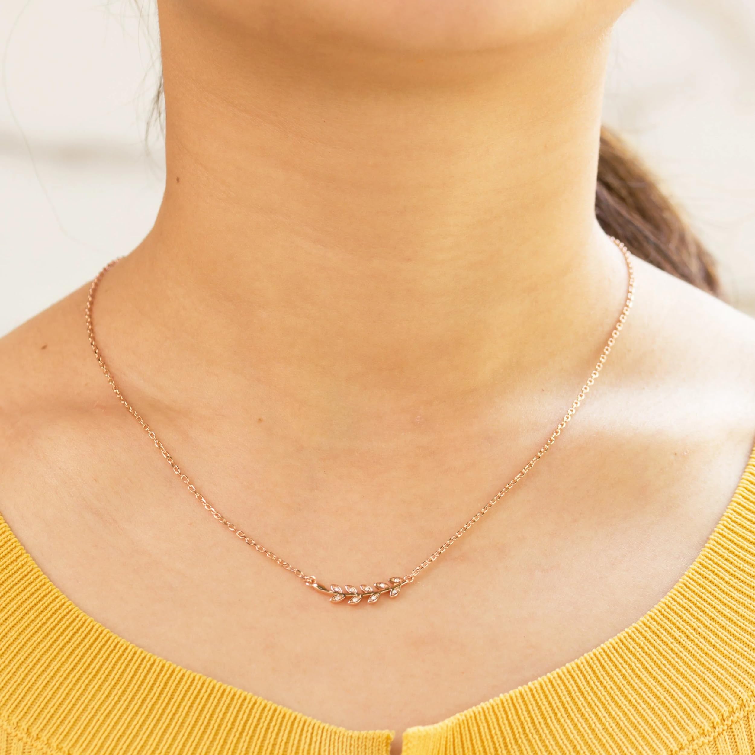 Philip Jones Rose Gold Plated Leaf Necklace with Zircondia® Crystals | Elegant Women's Jewelry for Valentine's Day, Anniversary & Special Occasion Gifts