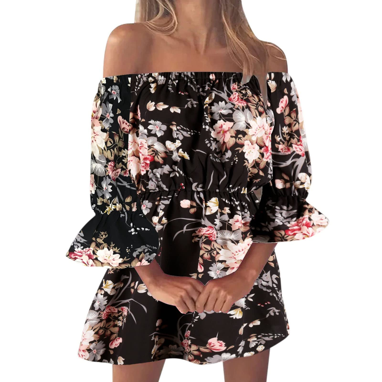 Boho Floral Sleeveless Off Shoulder Mini Dress for Women - Summer Casual Short Dress 2022 | Beach Vacation, Music Festival & Date Night Outfit