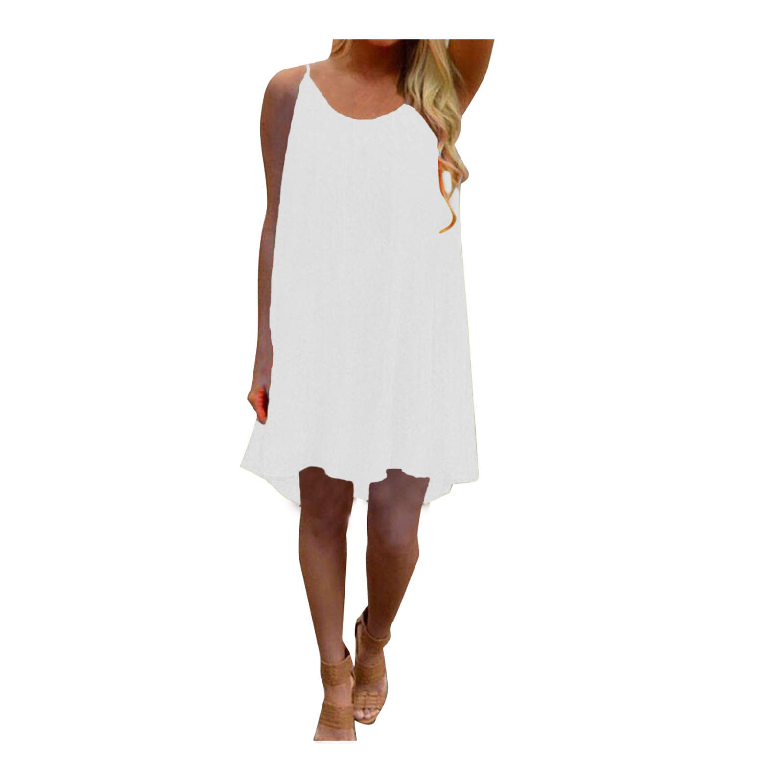 Women's White Chiffon Beach Dress - Summer Strap Outfit for Vacations