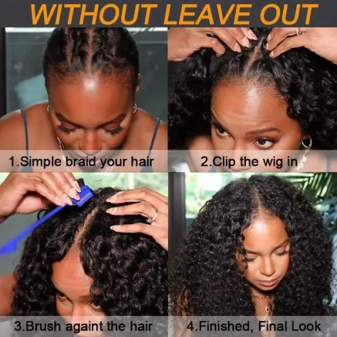 UNICE V Part Human Hair Wig - Kinky Curly Brazilian Virgin Hair with Drawstring | Glueless No Leave Out U Part Wig for Women | Beginner Friendly 150% Density 24 Inch | Perfect for Daily Wear, Parties & Protective Styling