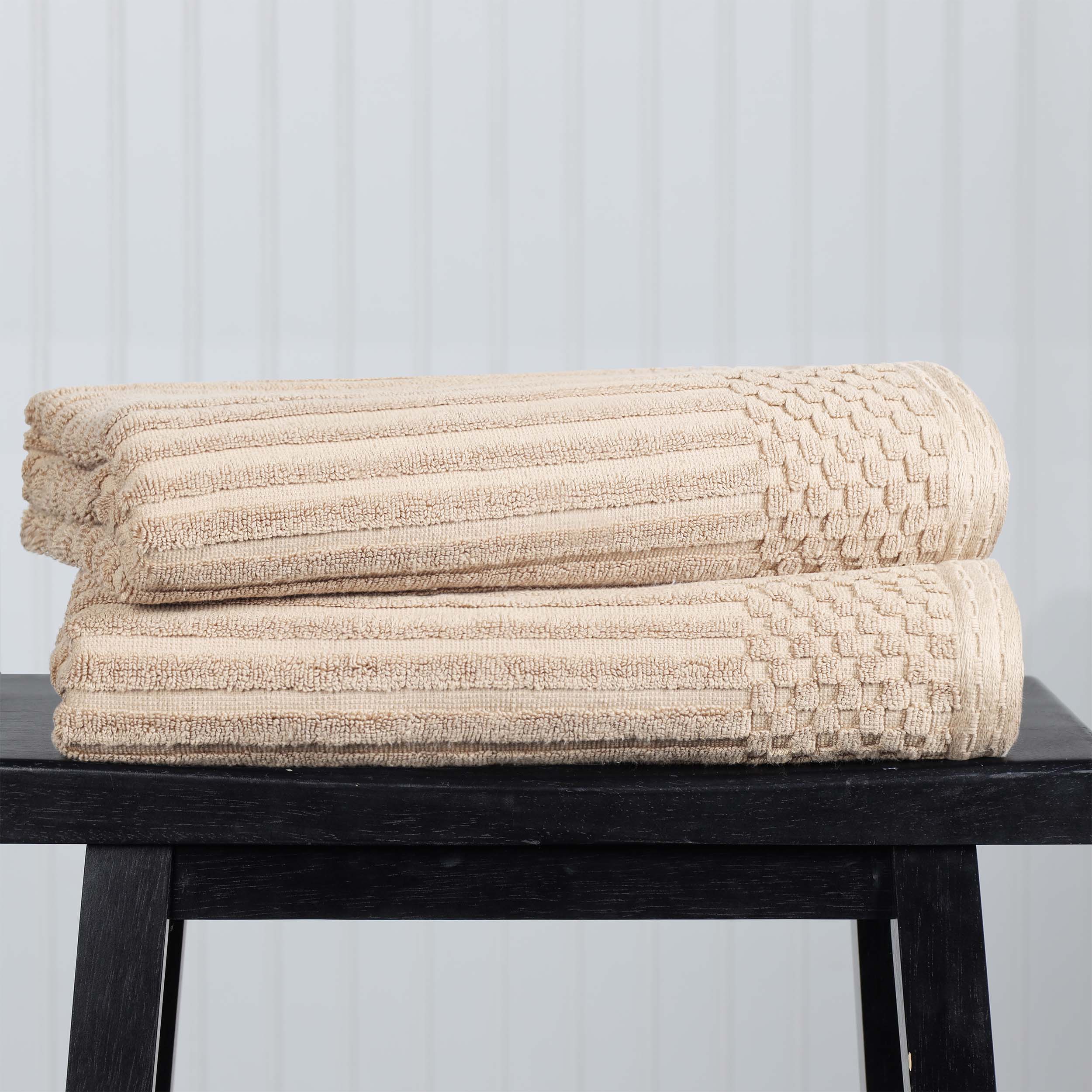 Premium Cotton Ribbed Textured Bath Towel Set - Ultra Absorbent 2-Piece Towel Collection for Spa, Bath & Luxury Home Use