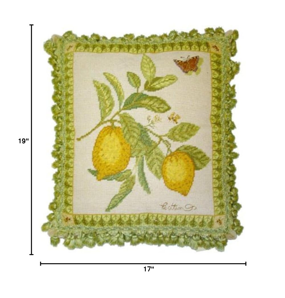 Lemons Needlepoint Pillow 19x17 Inches - Decorative Citrus Fruit Throw Pillow for Sofa, Bedroom, and Farmhouse Decor