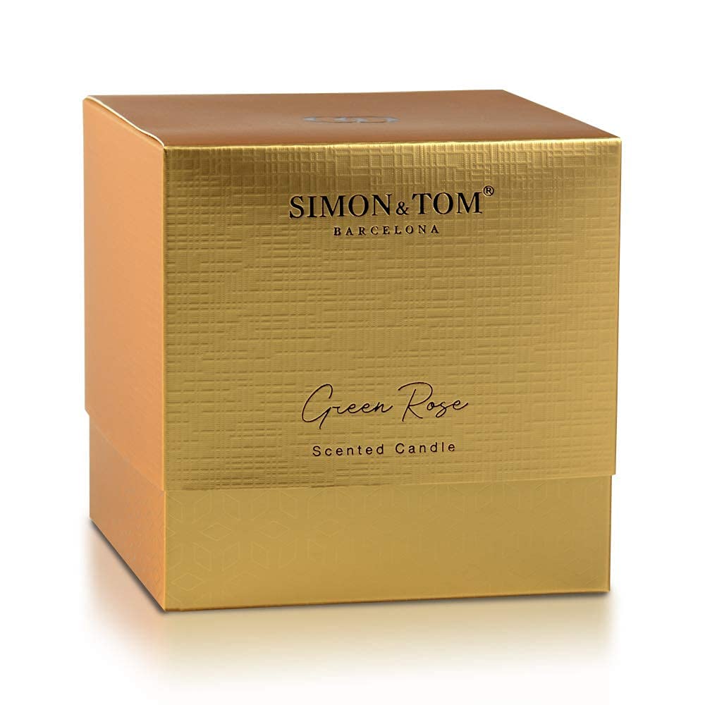 Simon & Tom Highly Scented Premium Green Rose Soy Wax Candle - 10oz, 100-Hour Burn Time, Natural Organic Aromatherapy Candle in Glass Jar with Matte Gold Gift Box - Perfect for Home, Office, Spa, Meditation & Romantic Gifts