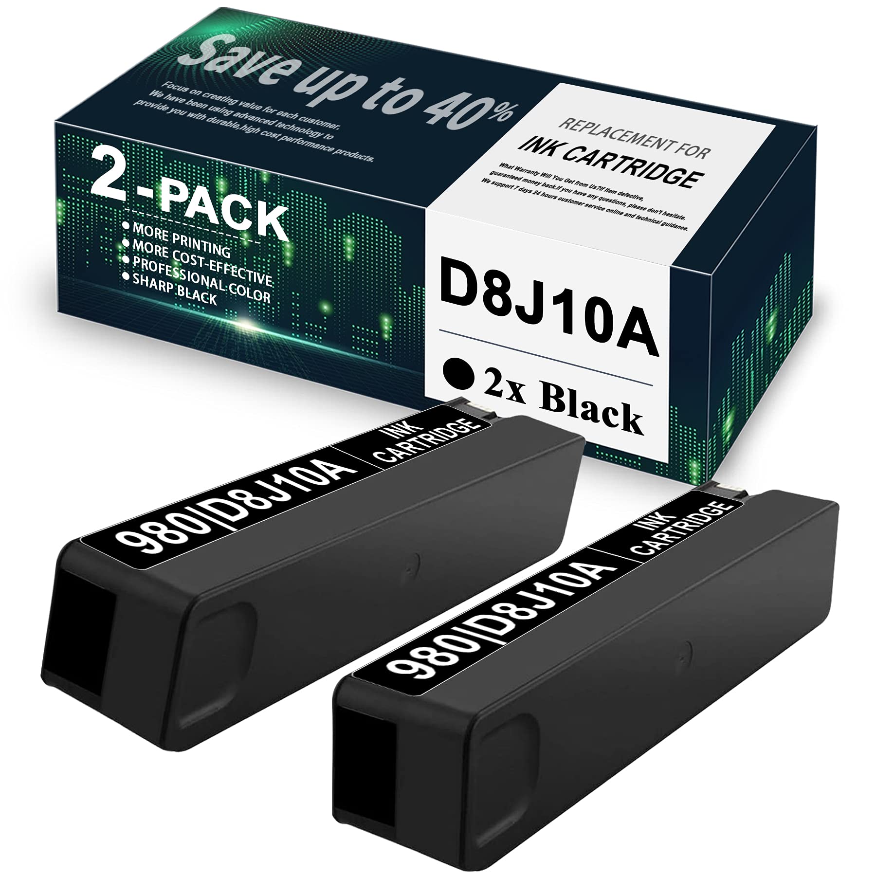 2 Pack Black 980 | D8J10A Remanufactured Ink Cartridge - Compatible with HP OfficeJet Enterprise X585dn/X585f/X555dn/X555xh Printers | High Yield Replacement for B5L04A/B5L05A/C2S11A/C2S12A | Perfect for Office Printing & Large Volume Documents