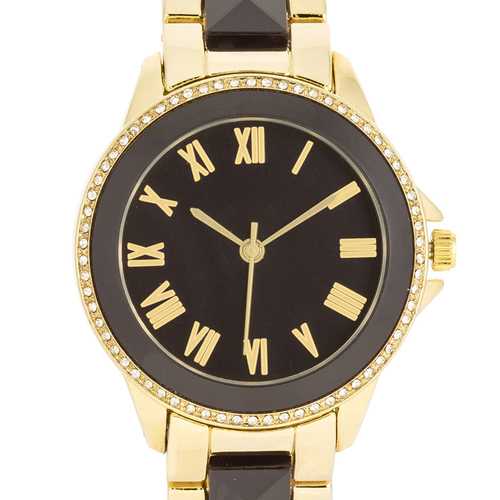 Elegant Black & Gold Metal Crystal Watch for Women - Luxury Fashion Timepiece for Parties, Weddings & Special Occasions