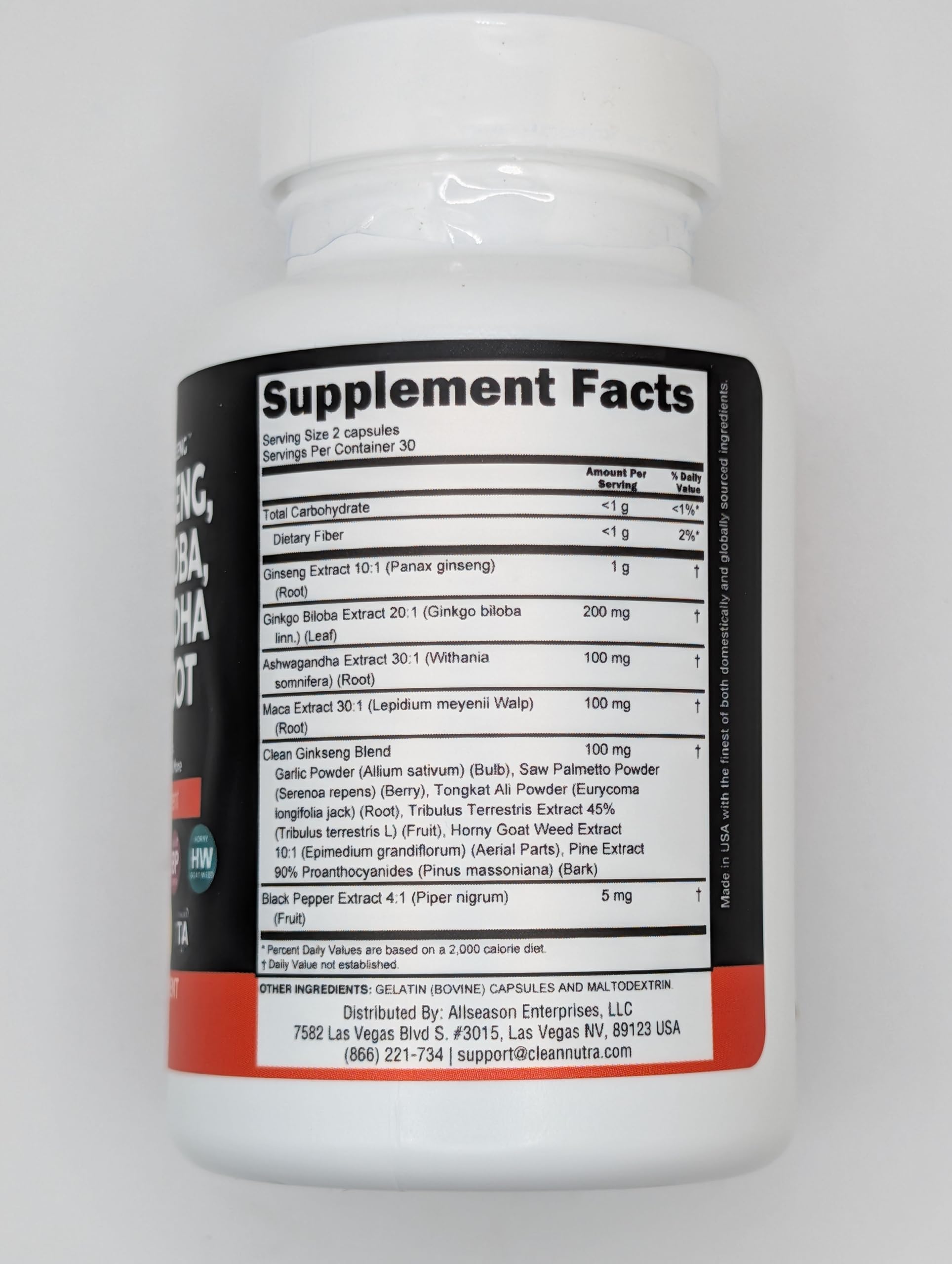 Premium Panax Ginseng Ginkgo Biloba Ashwagandha Maca Root Supplement - Natural Focus & Energy Booster for Men & Women - with Pine Bark Extract, Garlic & Saw Palmetto - 60 Vegan Capsules - Ideal for Workout, Study & Mental Clarity