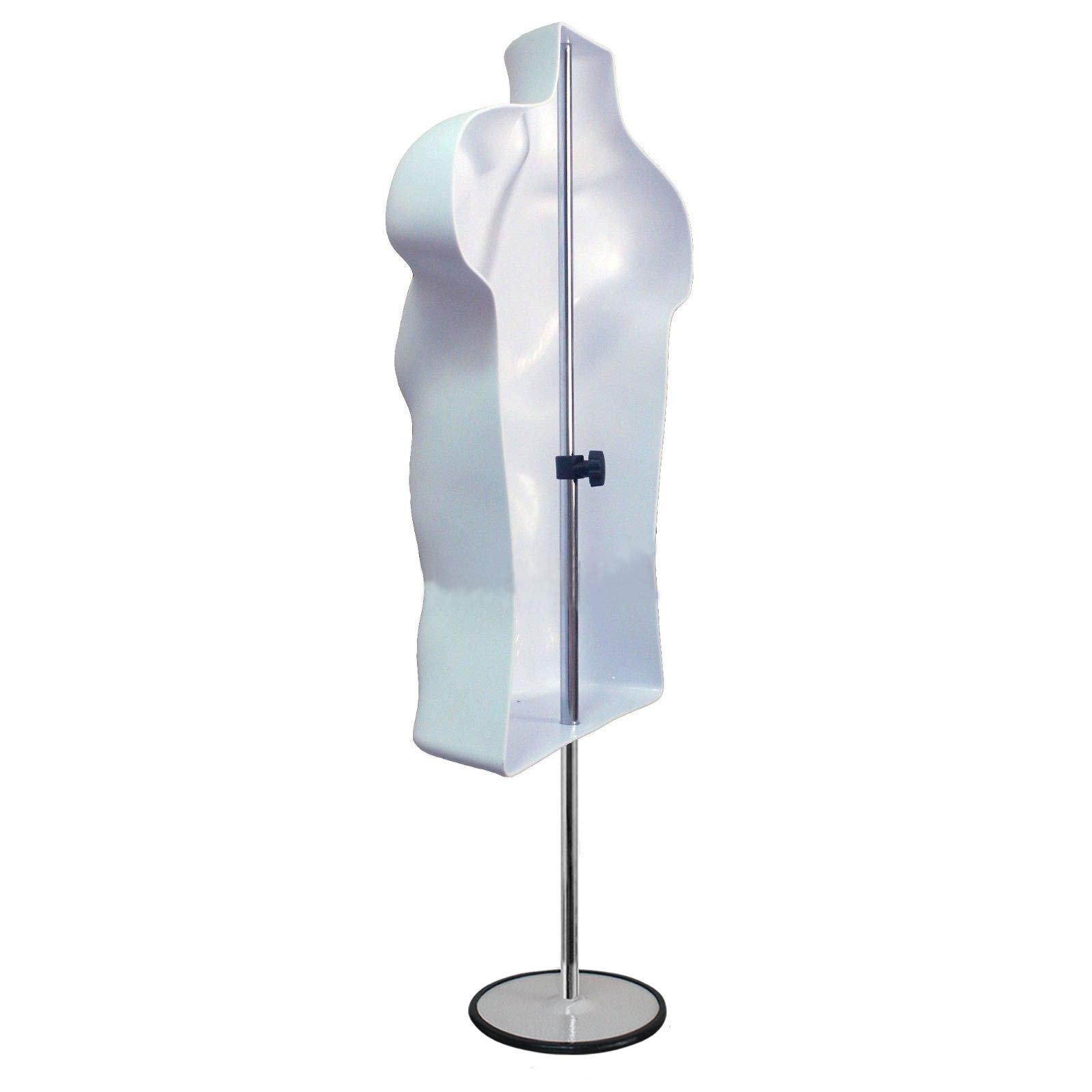 White & Black Male & Female Hollow Back Mannequin Torso Set with Adjustable Metal Stand - Small & Medium Sizes (3-Pack) for Clothing Display, Photography, and Retail Store Visual Merchandising