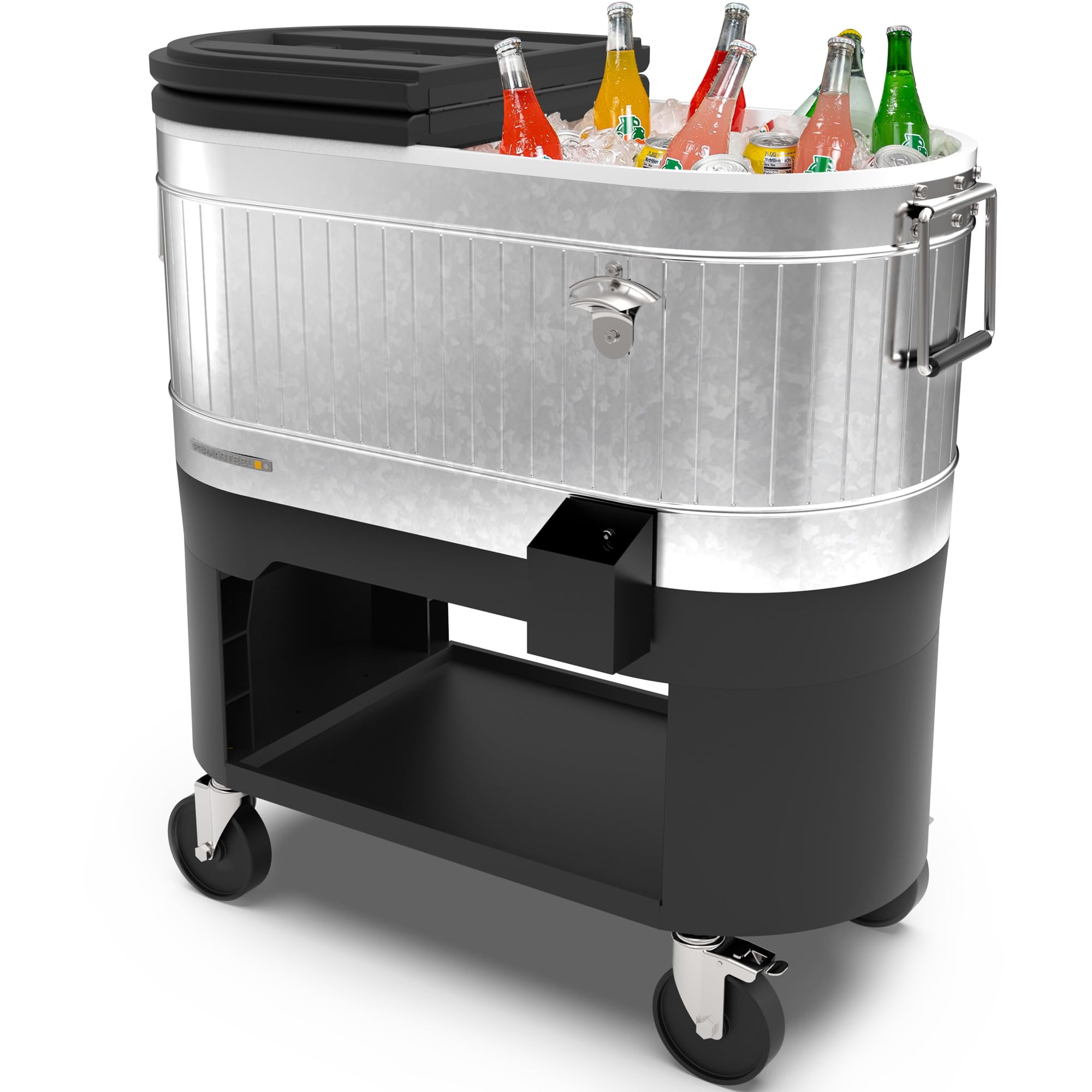 Permasteel 120-Qt Rolling Ice Chest Cooler with Wheels & Drink Dividers - Heavy Duty Galvanized Steel Portable Cooler Cart for Outdoor, Indoor, Camping, Tailgating, BBQ, Beach Parties & Entertaining