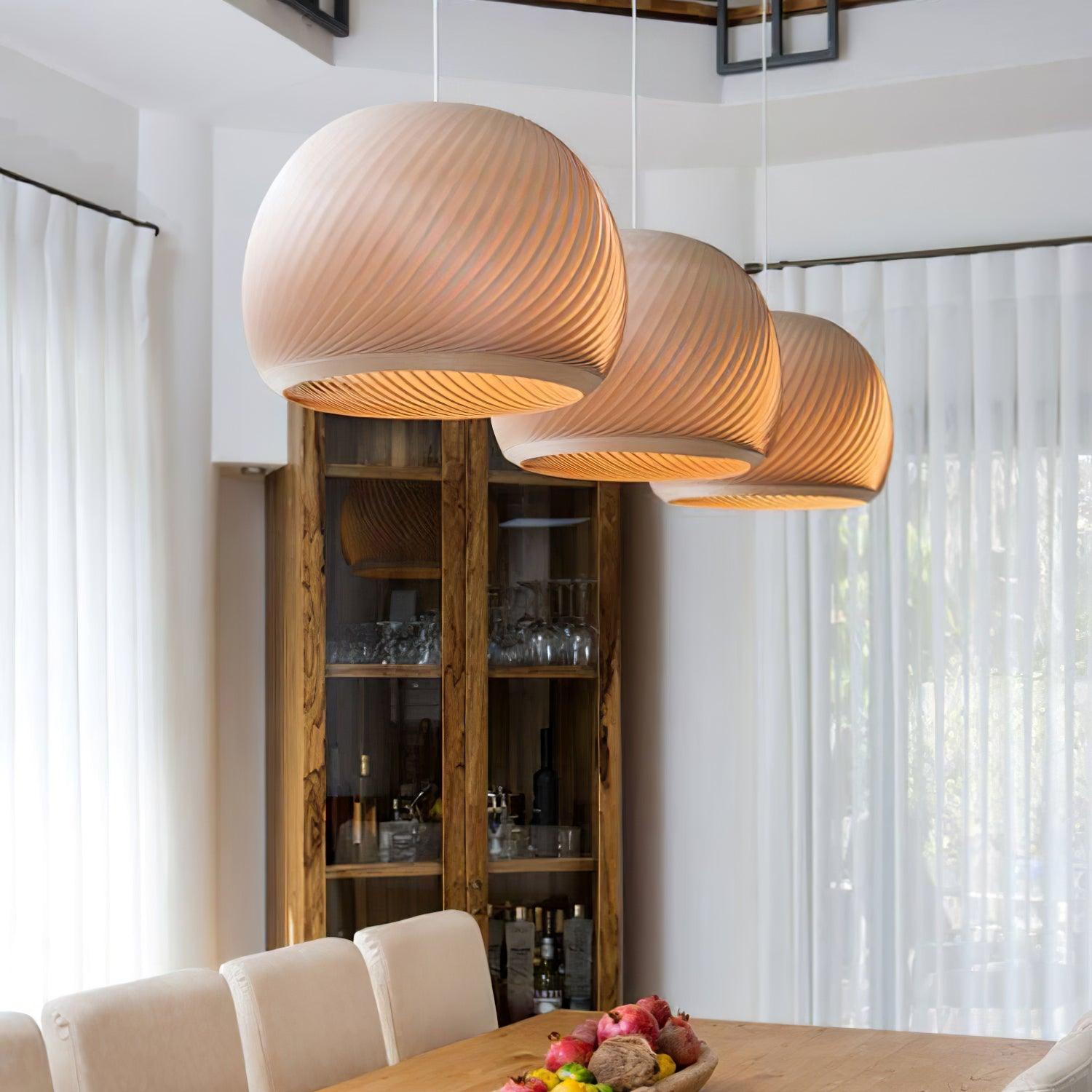 Aurora Whorl Wooden Pendant Light - Handcrafted Natural Wood Ceiling Lamp for Living Room, Bedroom, Dining Room & Kitchen Decor