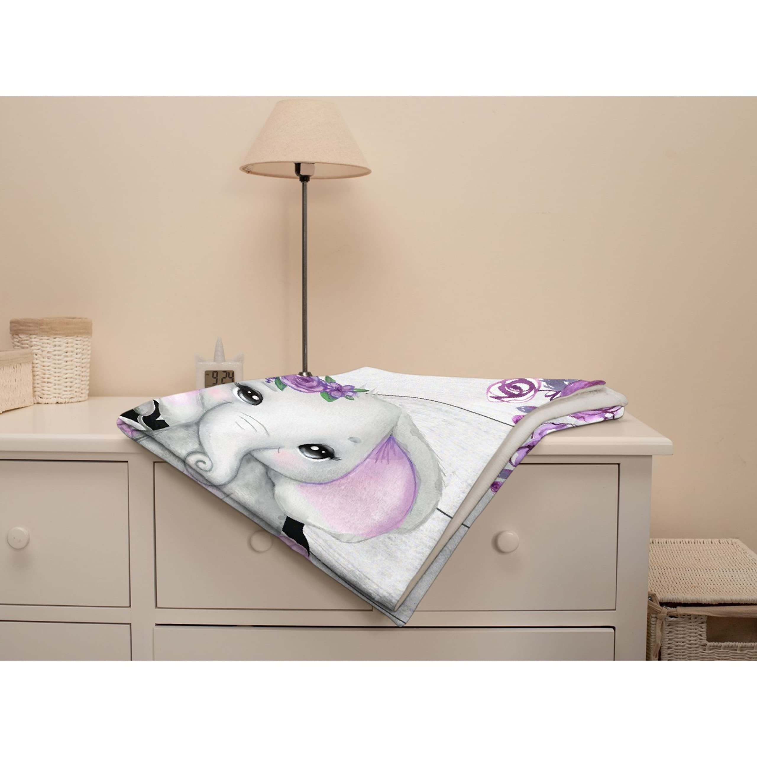 Personalized Custom Baby Blanket with Name - Purple Floral Elephant Fleece Blanket for Girls & Boys | Soft 120