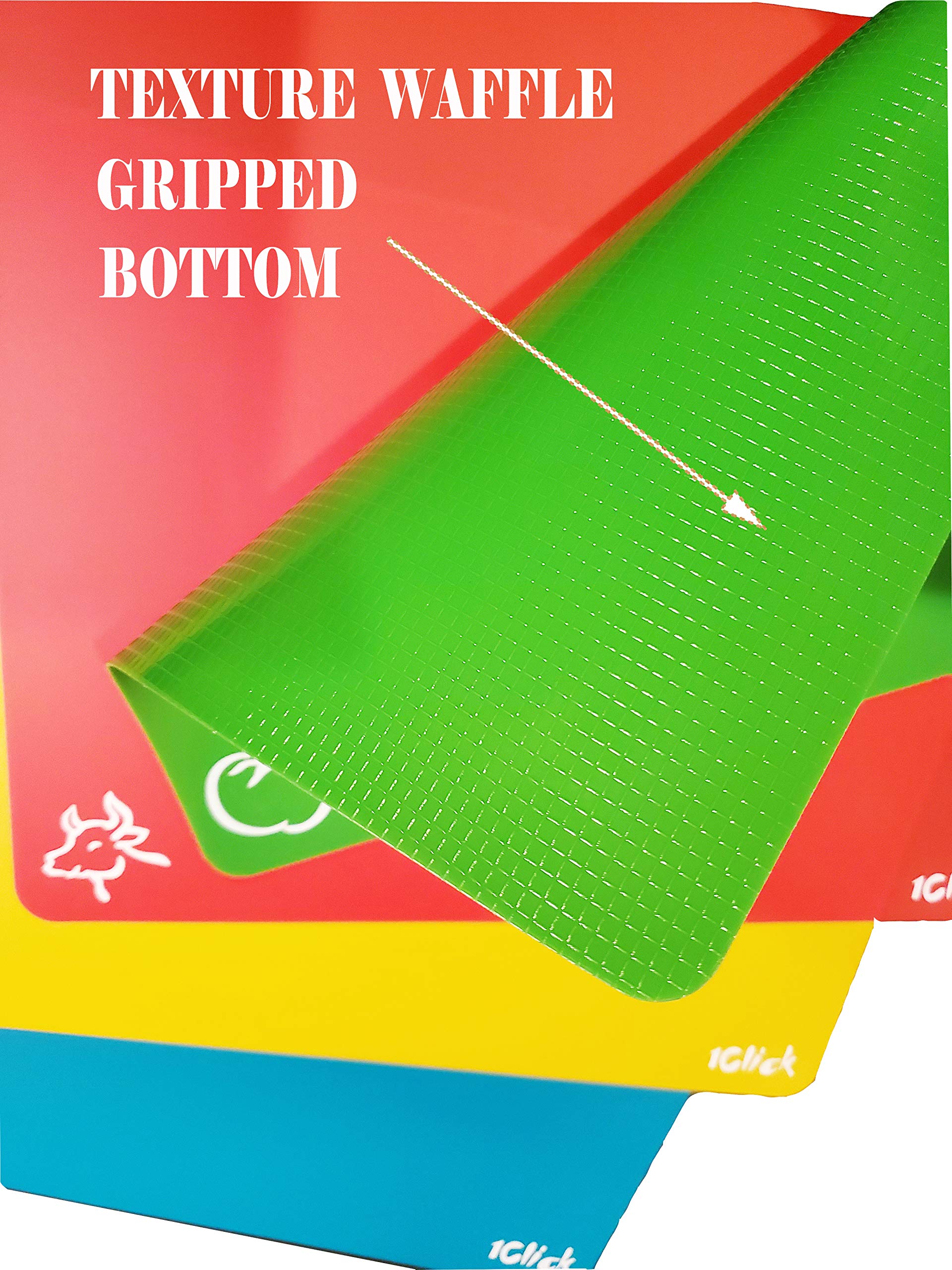 Premium Non-Slip Extra Thick Flexible Plastic Cutting Board Set (4-Pack) with Food Icons & Waffle Grip Back - Ideal for Kitchen, Restaurant, Meal Prep & Home Bar Use