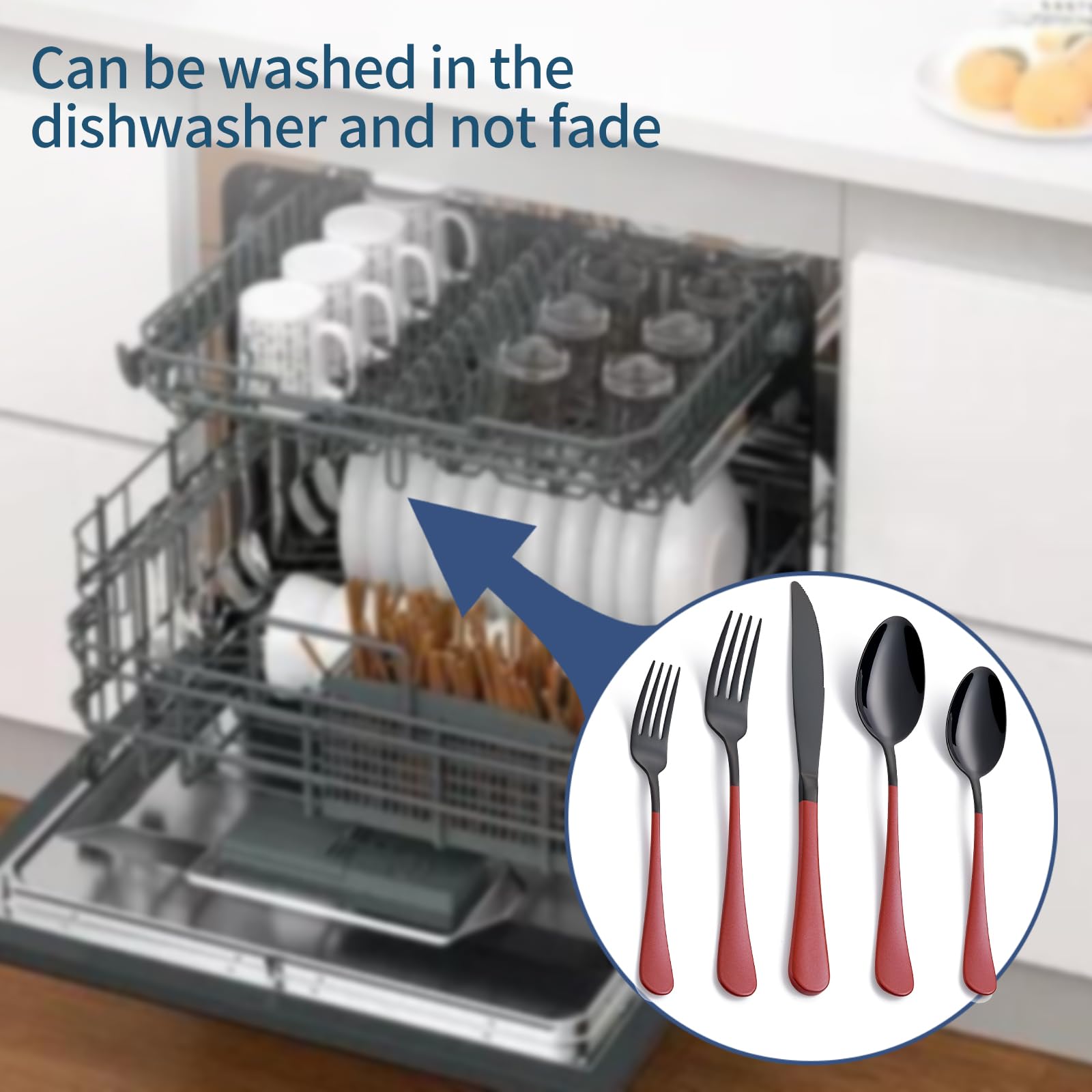 20-Piece Stainless Steel Flatware Set - 18/0 Grade, Red Handle Cutlery with Black Finish, Service for 4 (Knives, Forks, Spoons) - Dishwasher Safe - Perfect for Dinner Parties, Weddings, and Everyday Dining