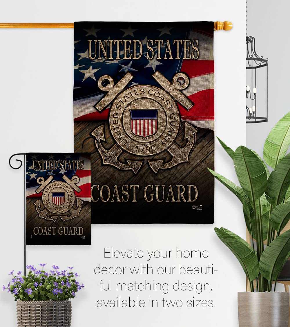 US Coast Guard Garden Flag with Stand - Double-Sided 13x18.5 for Yard Decor