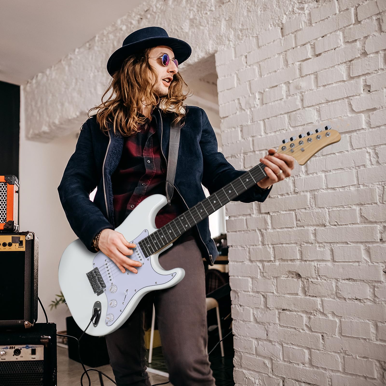 **Ktaxon 39-Inch Full-Size Solid Body Electric Guitar Kit for Beginners – Includes Gig Bag, Strap, Tremolo Bar, Cable & Picks (White) – Perfect for Practice, Performances & Home Studio Recording**