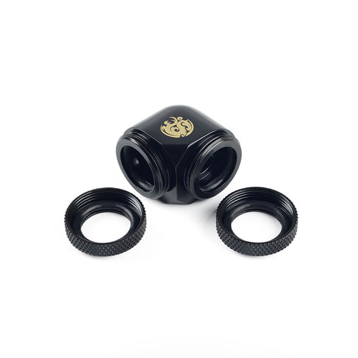Bitspower 90 Degree Dual Multi Link Fitting for 14mm OD - Matt Black - Perfect for Custom Water Cooling PC Builds and Hardline Tubing Systems