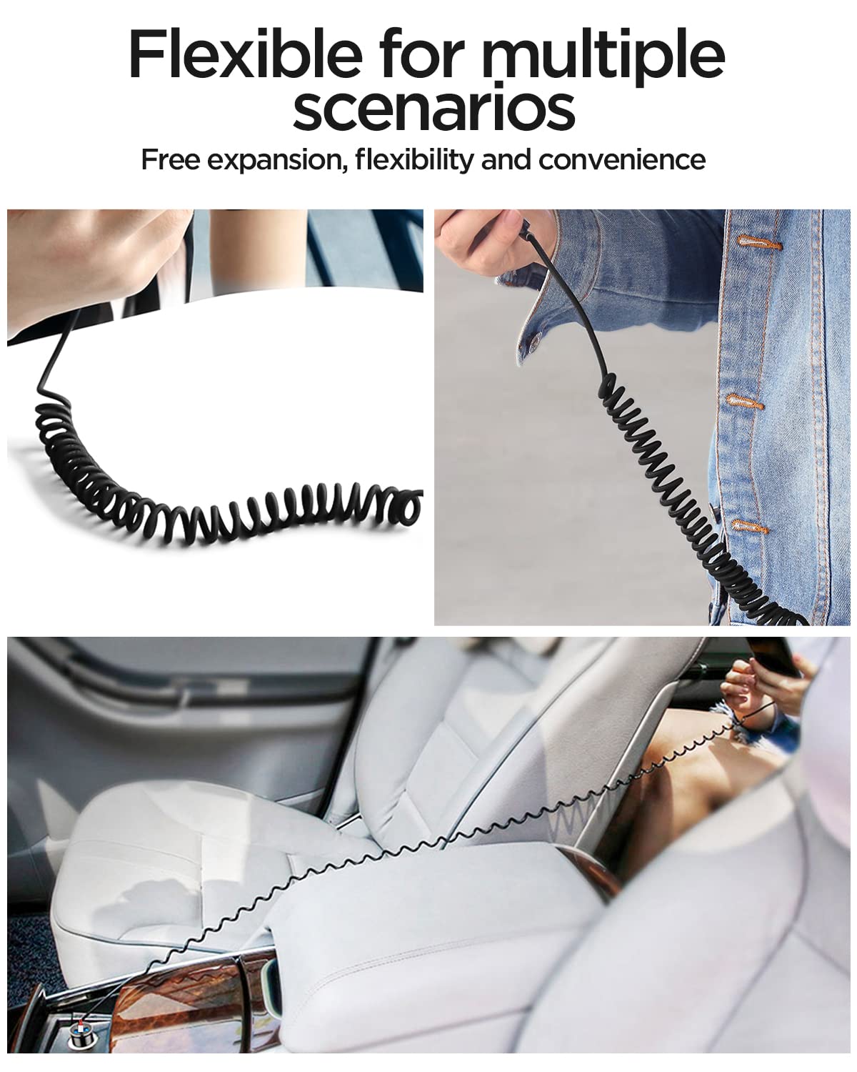 Premium AICase Coiled USB-C to Lightning Cable for Apple CarPlay - Durable Expansion Spring Design, Fast PD Charging Compatible with iPhone 14/13/12/11/X/8 Plus & AirPods Pro - Perfect for Car, Home & Office Use