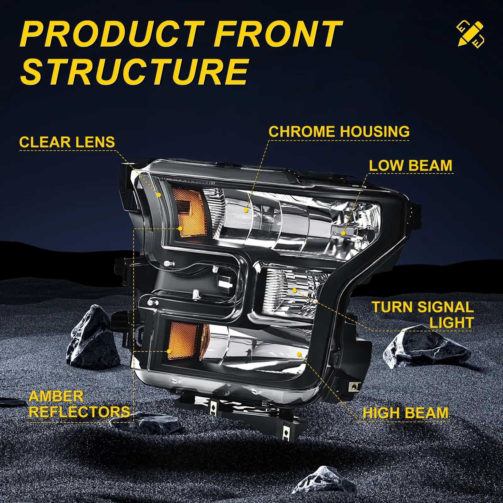LOYO Headlight Assembly Replacement for 2015-2017 Ford F150 - Left & Right Side, Clear Lens with Black Housing & Amber Reflector - Perfect for Night Driving & Off-Road Adventures