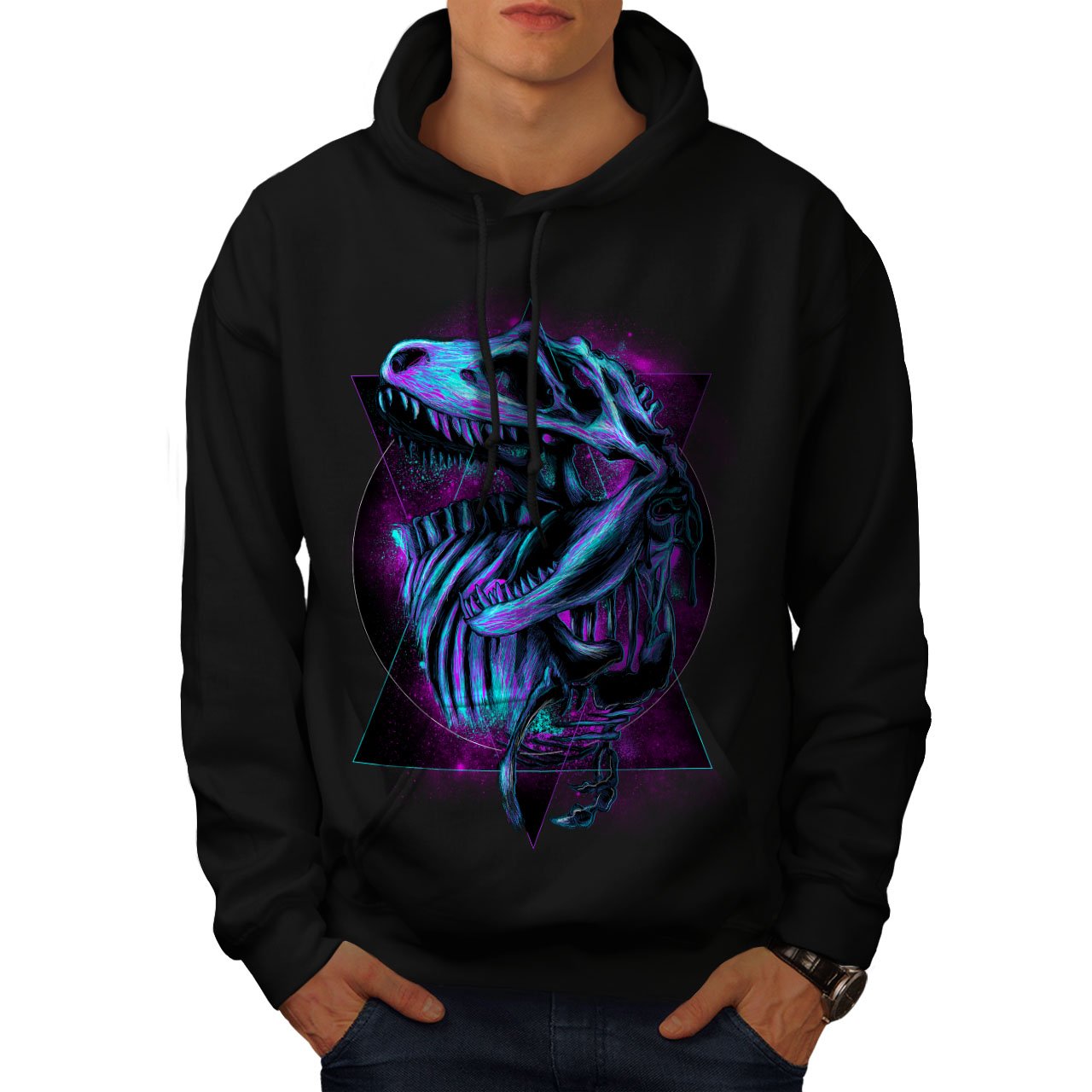 Wellcoda TRex Raptor Dinosaur Men's Hoodie - Classic Pullover Hooded Sweatshirt for Casual Wear, Street Style & Outdoor Activities | Dinosaur Lovers Gift