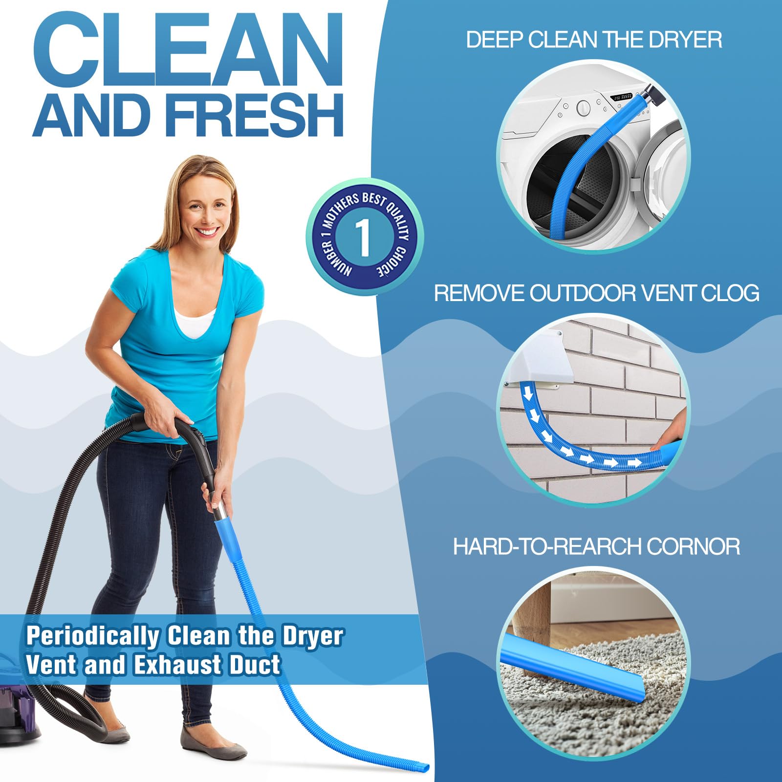 Dryer Vent Cleaner Kit - Universal Vacuum Attachment with Stretch Connector for Lint Removal | Heavy-Duty Cleaning Tool for Dryer Vents & Ducts | Perfect for Home Laundry Room Maintenance & Fire Prevention