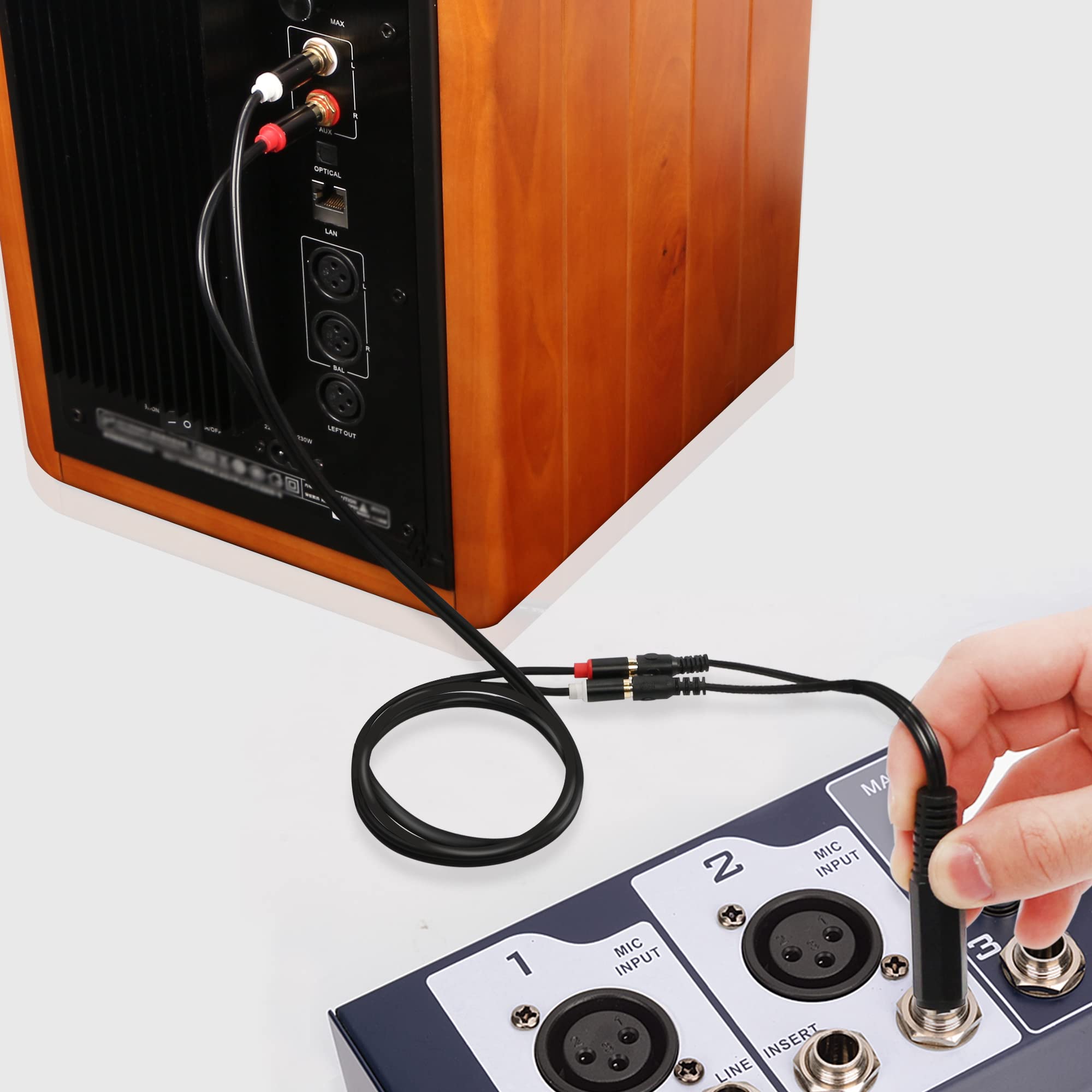 6.35mm to 2 RCA Cable, 1/4 Inch TS Male to 2 RCA Female Y Splitter Adapter, 20cm Audio Cable for Amplifiers, Speakers, Recording Equipment, Home Theater, and Studio Setups