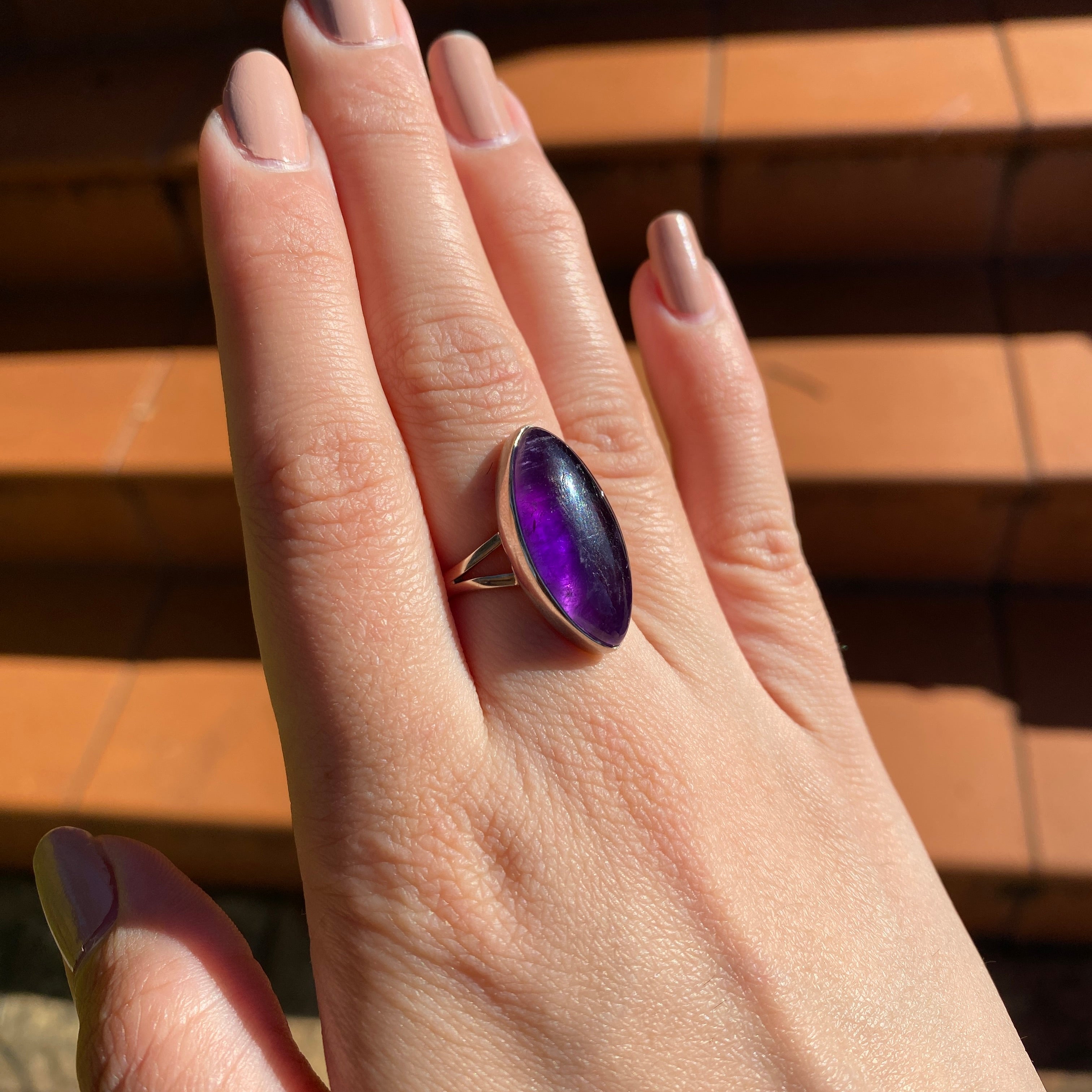 Amethyst Marquise Cabochon Ring Size 7 - KPGJ1338 | Elegant Purple Gemstone Jewelry for Women, Perfect for Weddings & Special Occasions