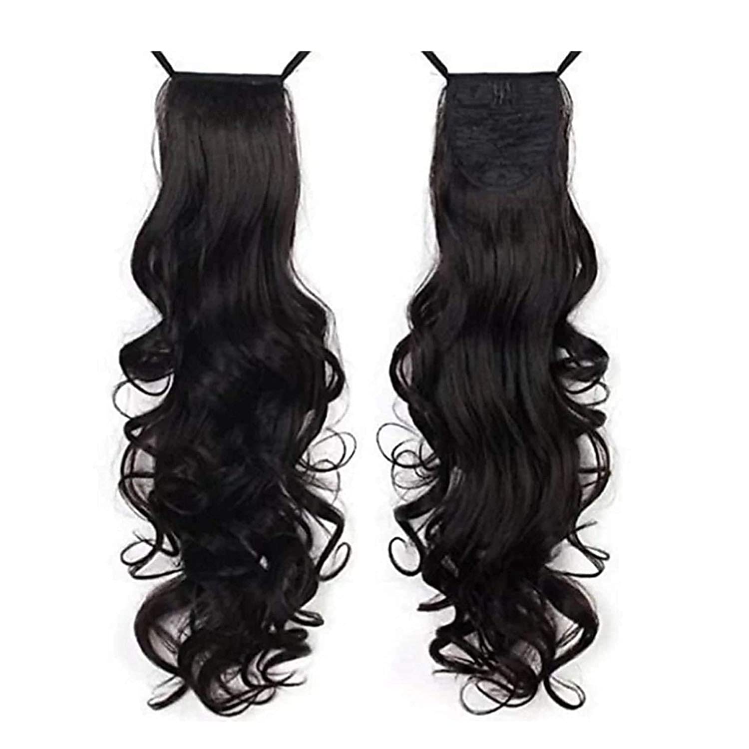 Maahal Premium Wavy Ribbon Ponytail Hair Extensions for Women & Girls - Natural Black Synthetic Hairpiece (1 Pack) | Perfect for Parties, Weddings & Daily Styling