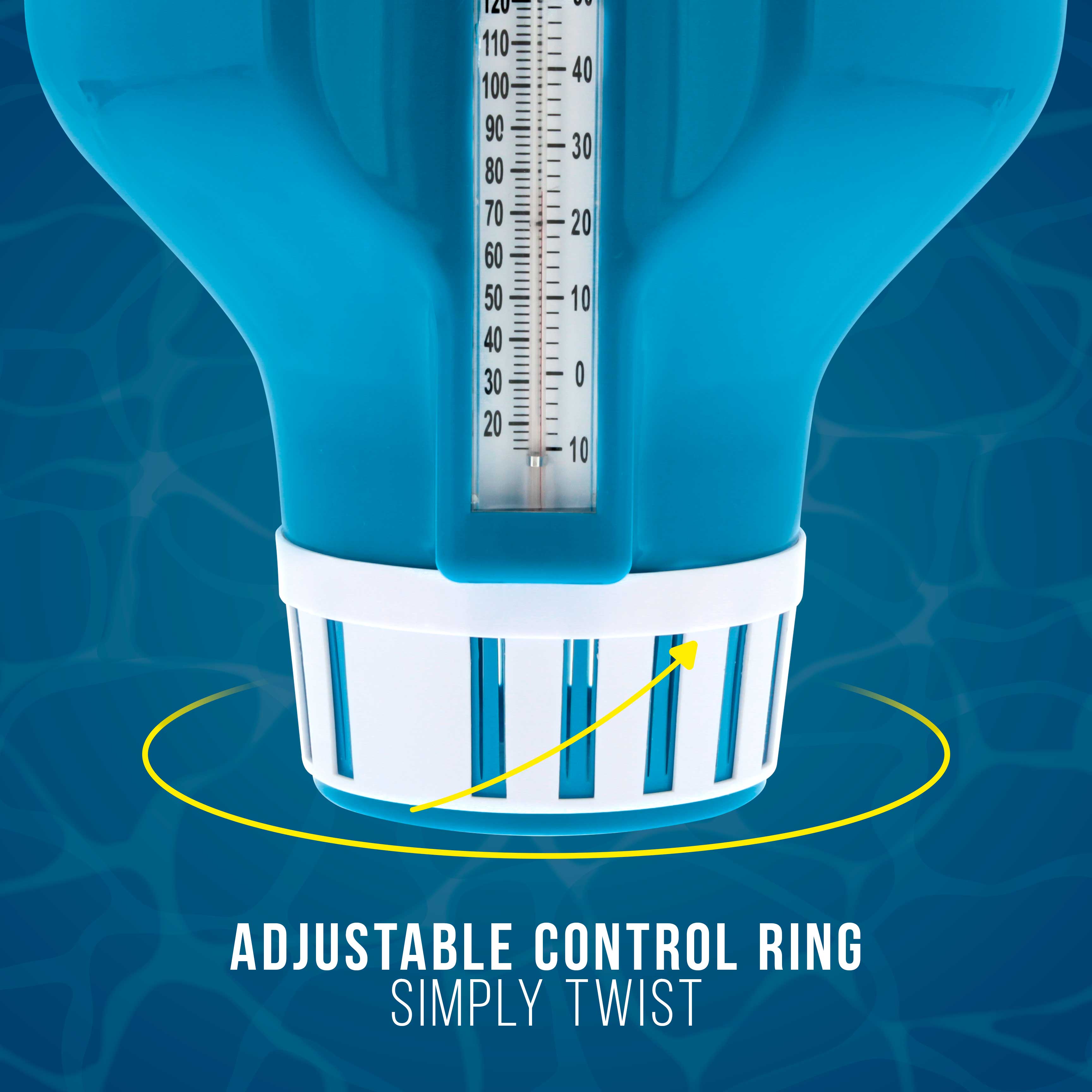 U.S. Pool Supply® Large Floating Chlorine Dispenser with 120°F Thermometer - 7-Inch Diameter, Holds 3 Chlorine Tablets, Adjustable Chemical Release for Swimming Pools | Perfect for Inground & Above Ground Pool Maintenance