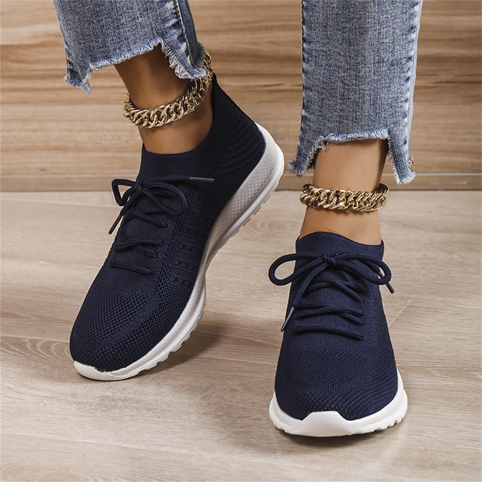 ZYAHHFAC Women's Slip-On Platform Sneakers - Comfortable Low Top Running Shoes with Soft Mesh & Lace-Up Design - Perfect for Outdoor Walking, Workout & Casual Wear