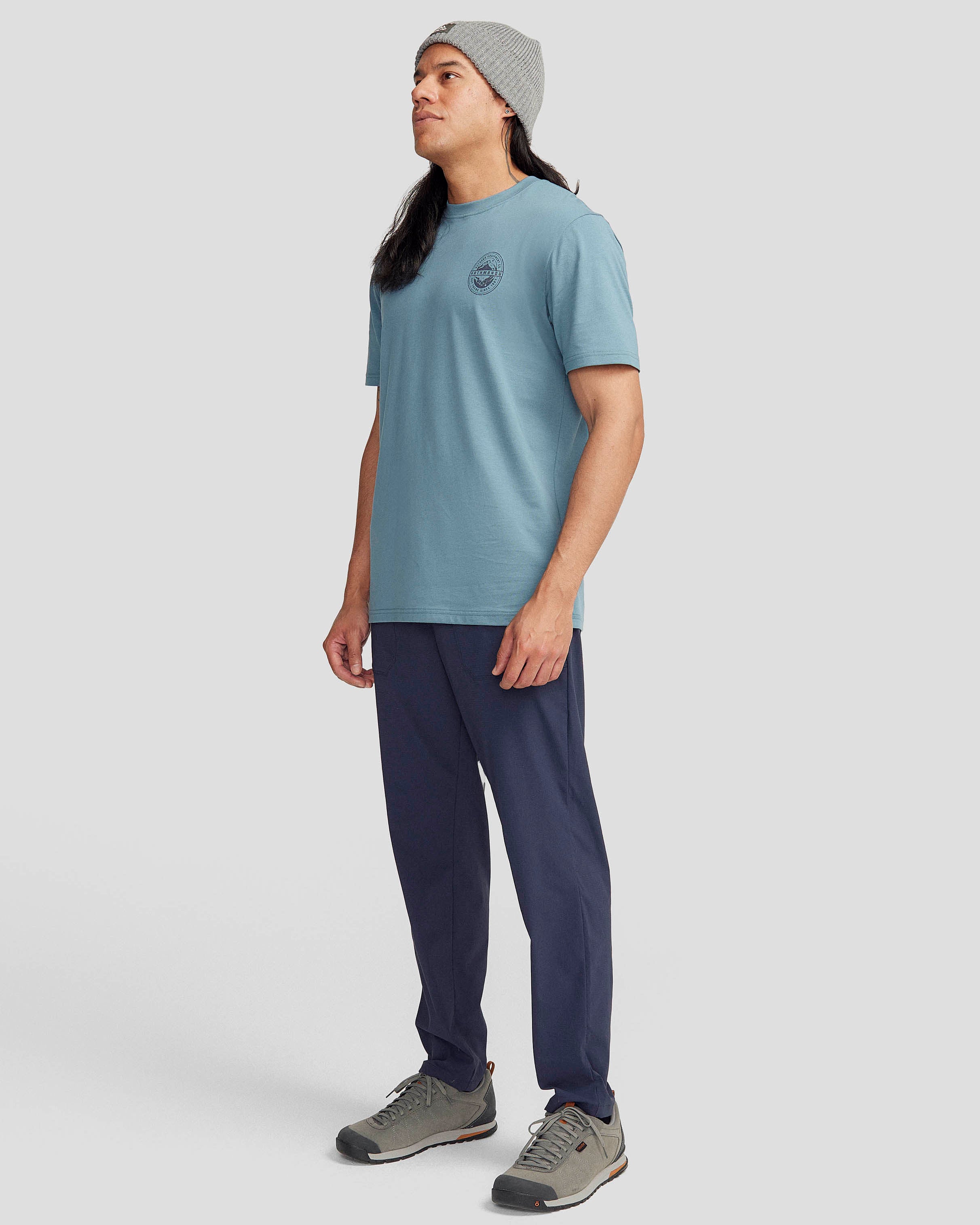Organic Cotton Men's Outdoor T-Shirt - Washed Blue - Comfortable & Breathable for Hiking, Camping & Casual Wear