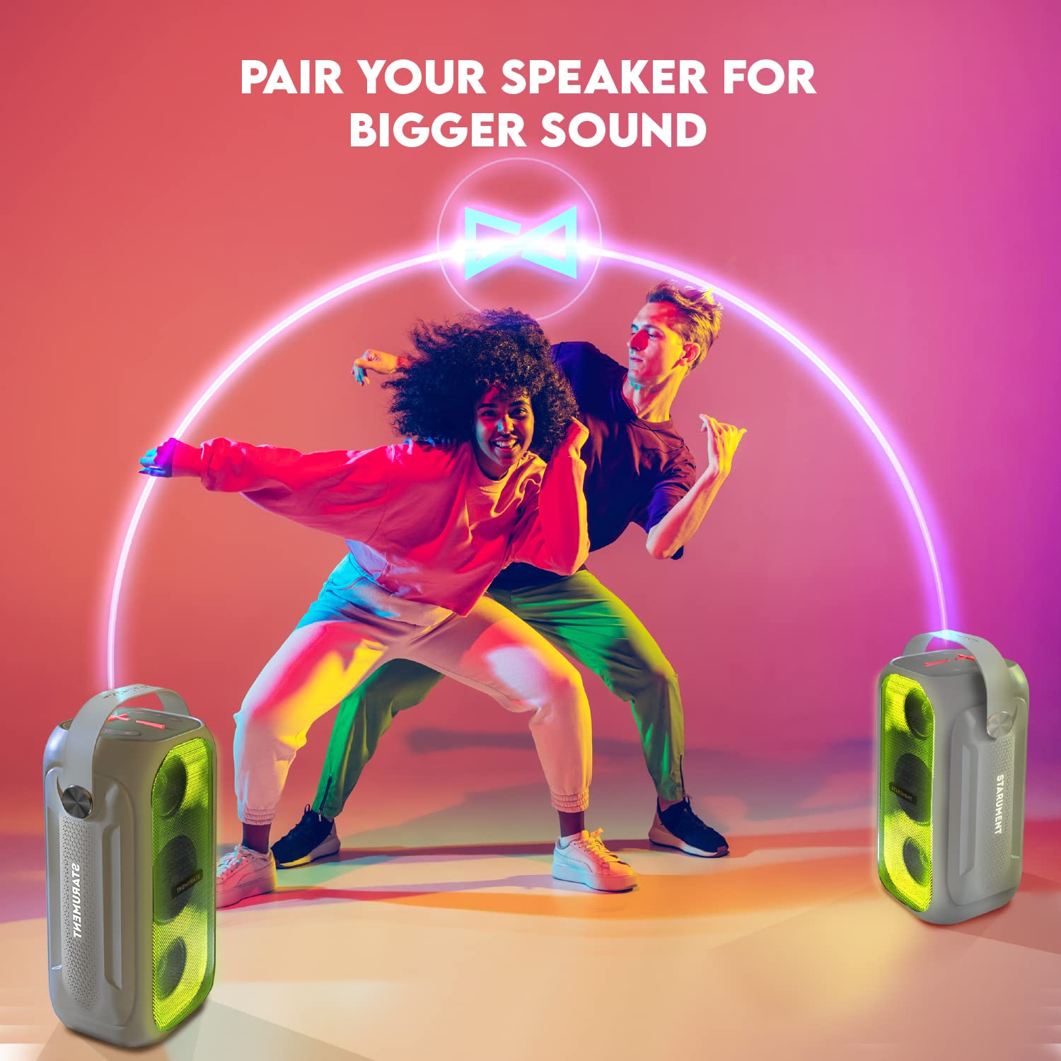 Starument MS-PB55 Wireless Bluetooth Party Speaker - Portable Outdoor Speaker with HiFi Sound, Colorful LED Lights & IPX5 Waterproof - 3600mAh Rechargeable Battery for Home, Travel, Beach & Pool Parties