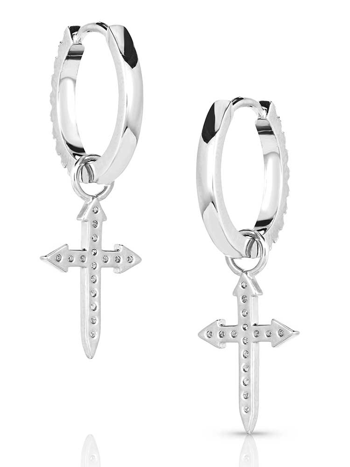 Montana Silversmiths ER5642 Women's Crystal Devotion Cross Earrings in Sterling Silver - Elegant Religious Jewelry for Church, Weddings & Special Occasions